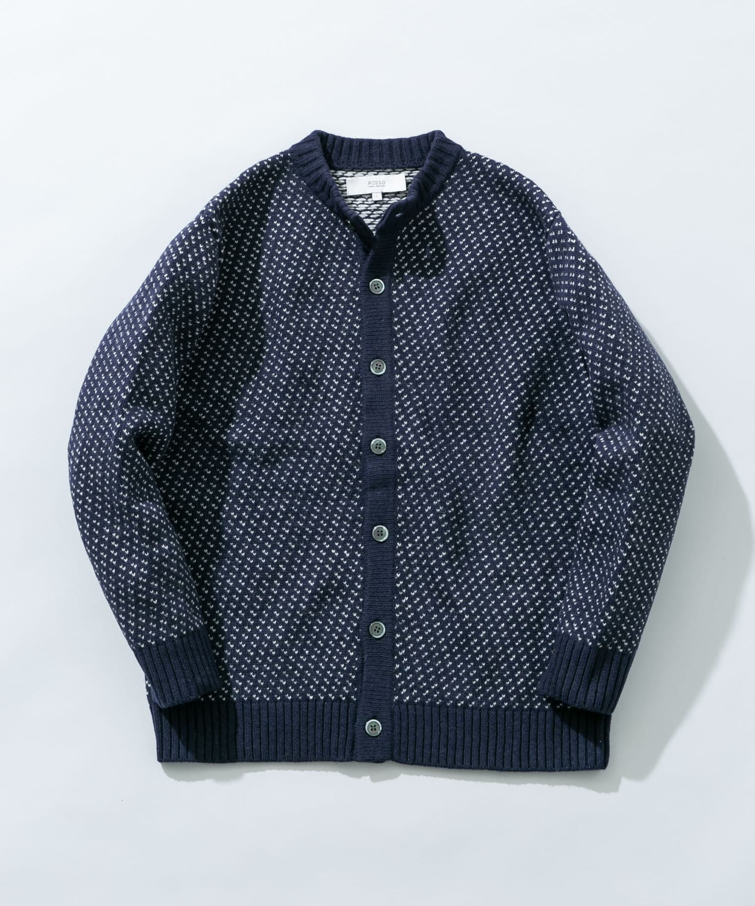 『XLサイズあり』バーズアイ柄クルーニットカーディガン NAVY S