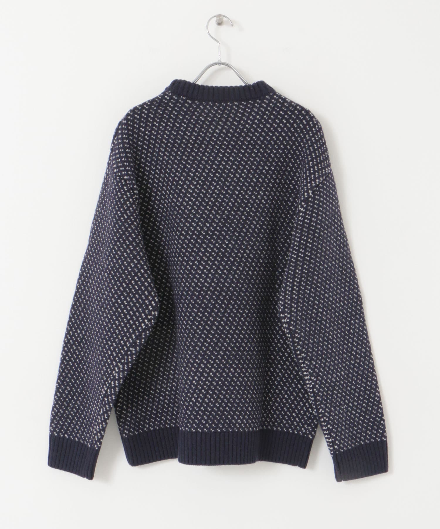 『XLサイズあり』バーズアイ柄クルーニットカーディガン NAVY S