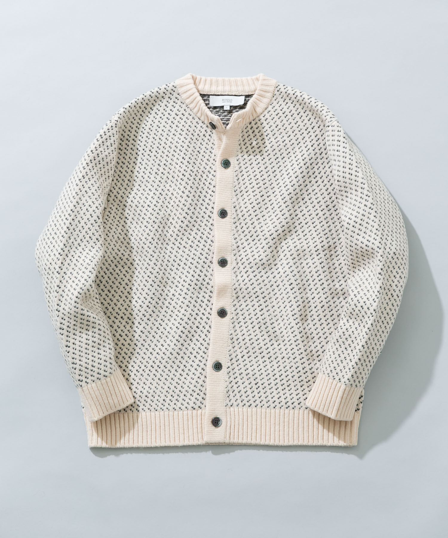 『XLサイズあり』バーズアイ柄クルーニットカーディガン IVORY S