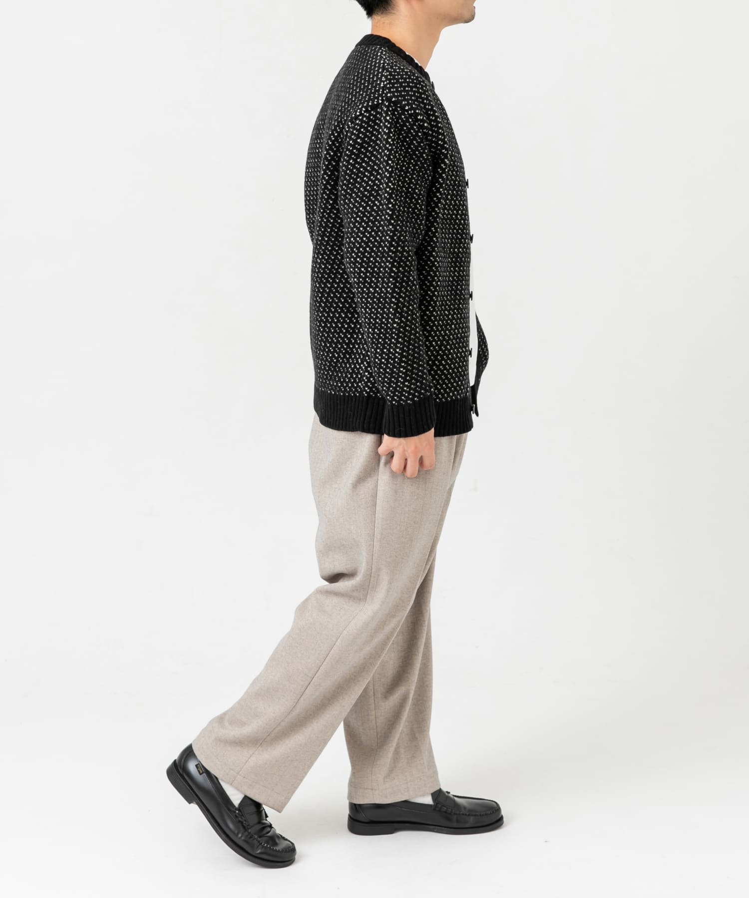 『XLサイズあり』バーズアイ柄クルーニットカーディガン BLACK M