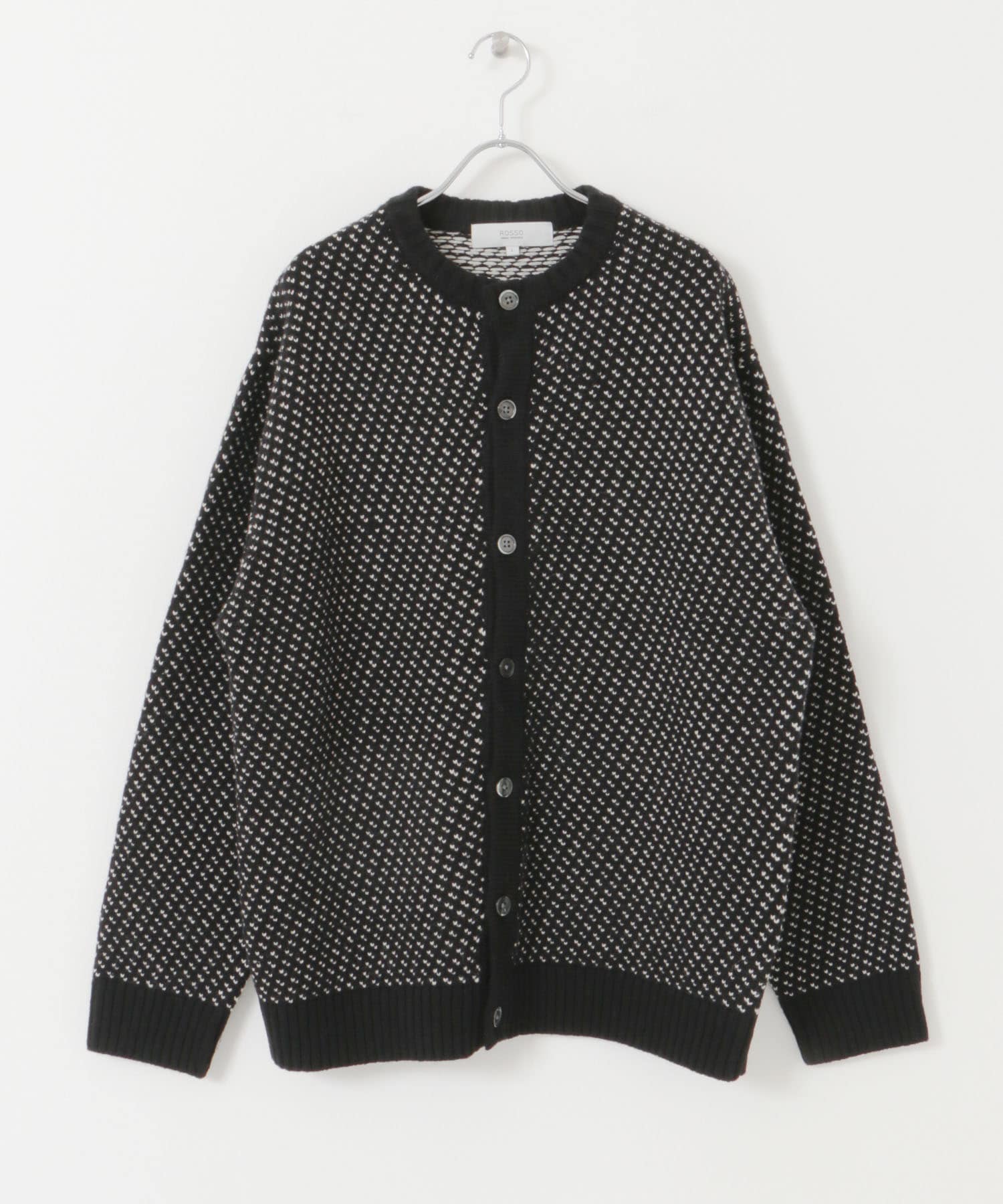 『XLサイズあり』バーズアイ柄クルーニットカーディガン BLACK S