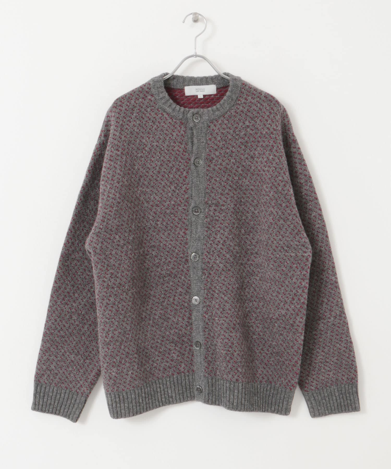 『XLサイズあり』バーズアイ柄クルーニットカーディガン GRAY S