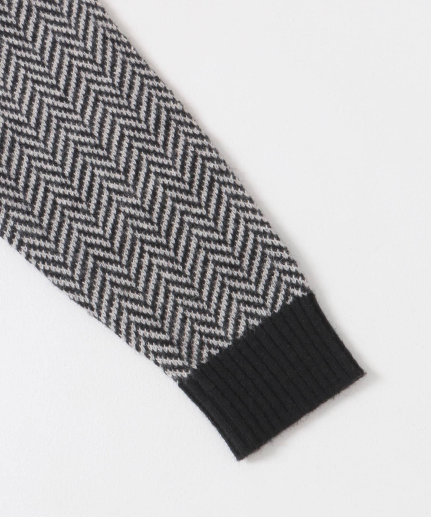 『XLサイズあり』ヘリンボーン柄クルーニットカーディガン BLACK S