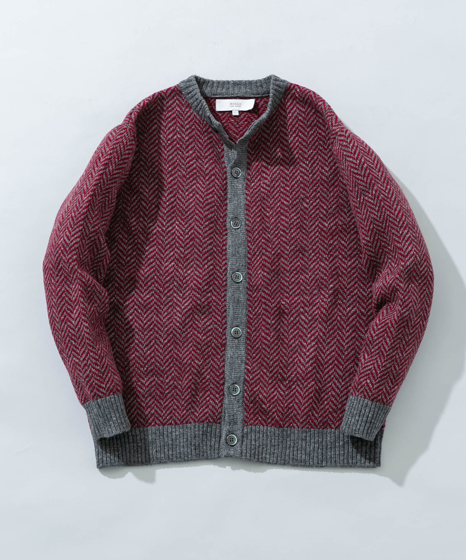 『XLサイズあり』ヘリンボーン柄クルーニットカーディガン