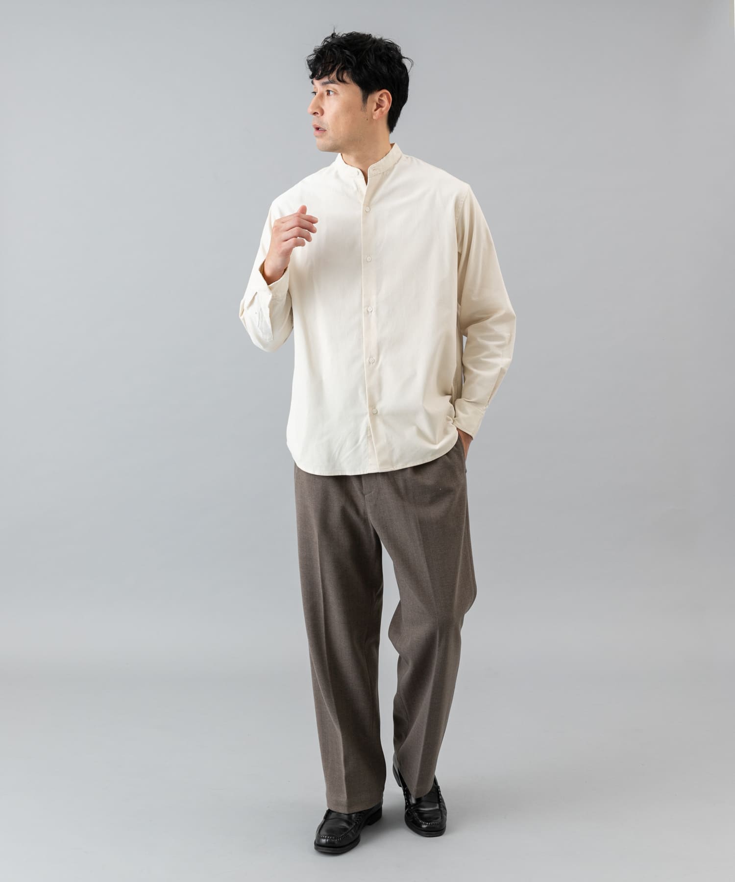 アーバンリラックスコーデュロイバンドシャツ IVORY M