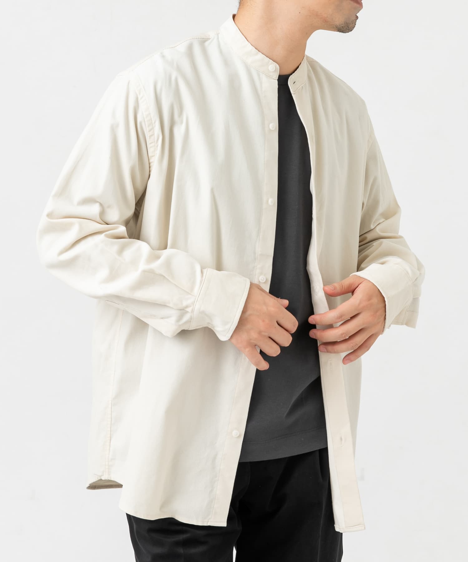 アーバンリラックスコーデュロイバンドシャツ IVORY M