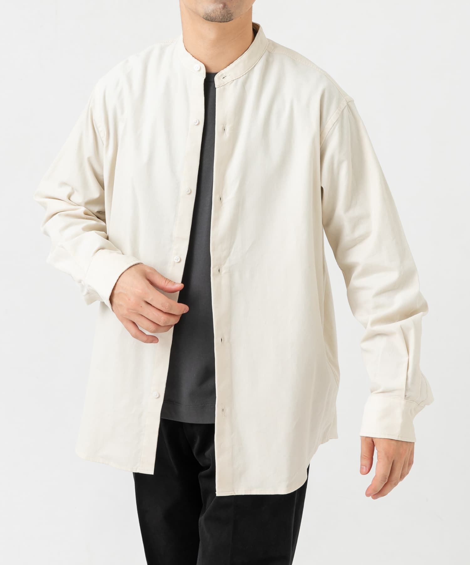 アーバンリラックスコーデュロイバンドシャツ IVORY M