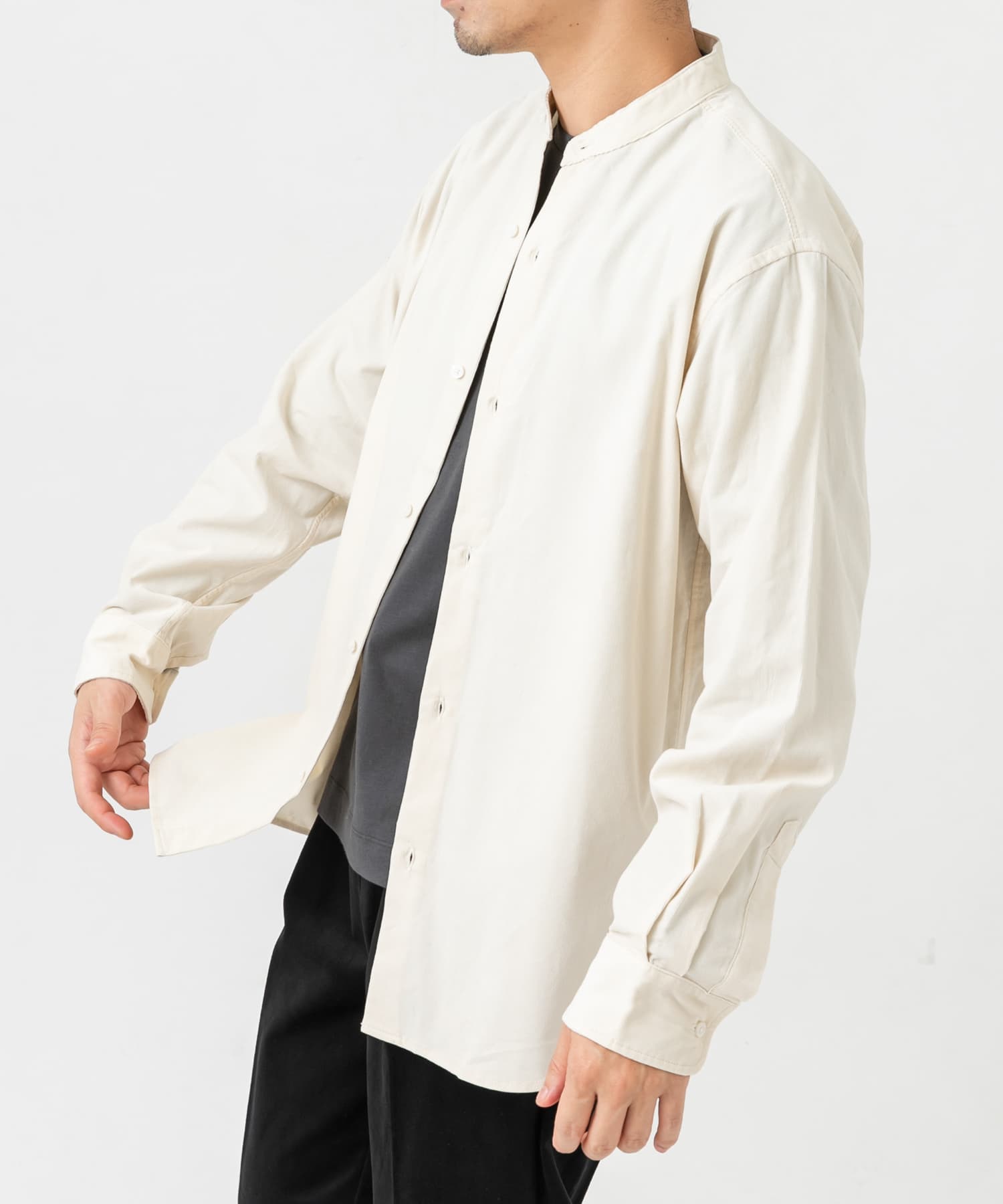 アーバンリラックスコーデュロイバンドシャツ IVORY M