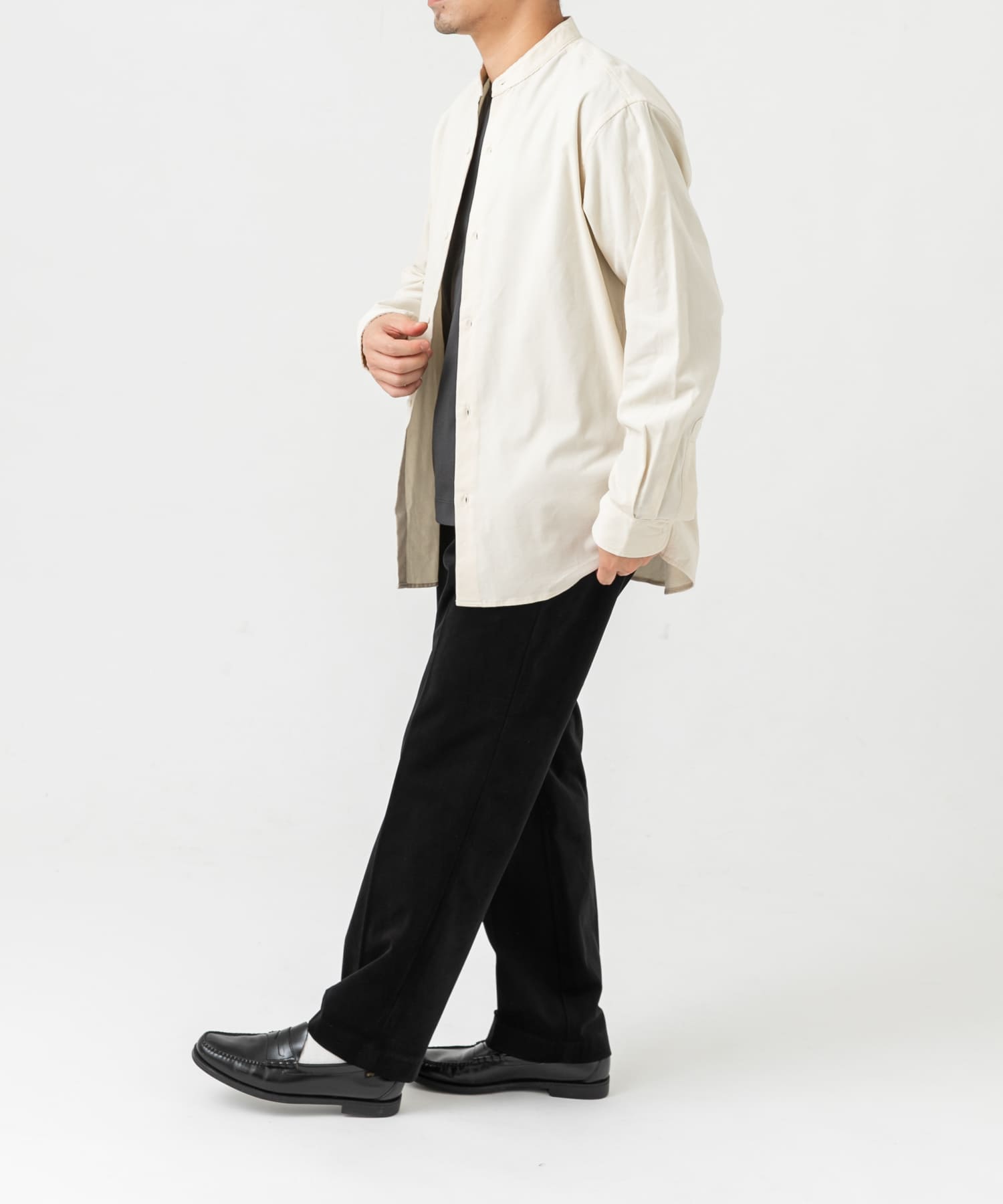 アーバンリラックスコーデュロイバンドシャツ IVORY L