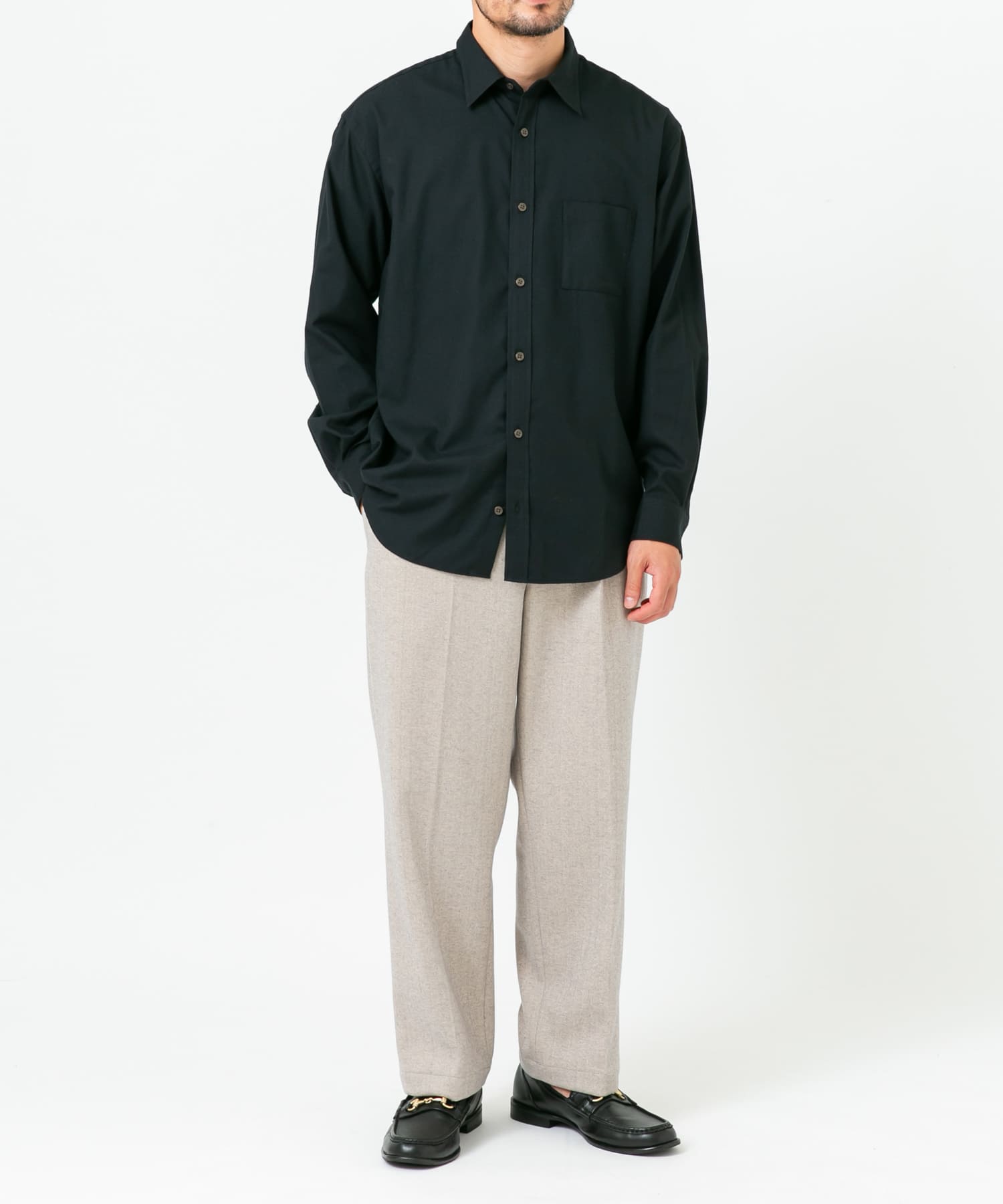 『蓄熱 / XLサイズあり』アーバンリラックスサーモネルレギュラーシャツ BLACK M