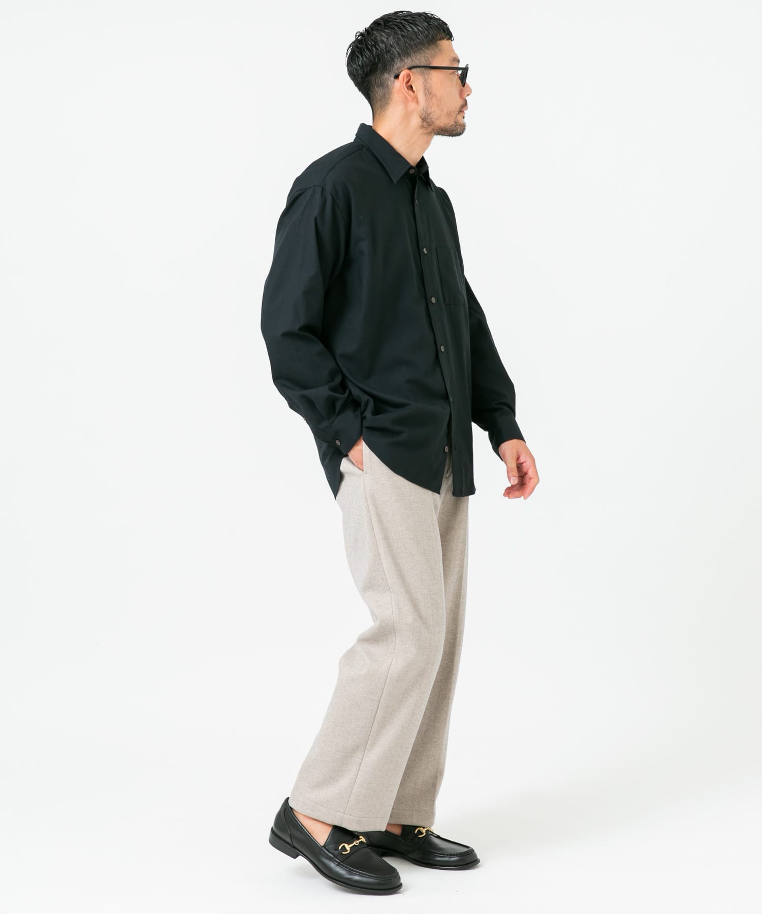 『蓄熱 / XLサイズあり』アーバンリラックスサーモネルレギュラーシャツ BLACK M