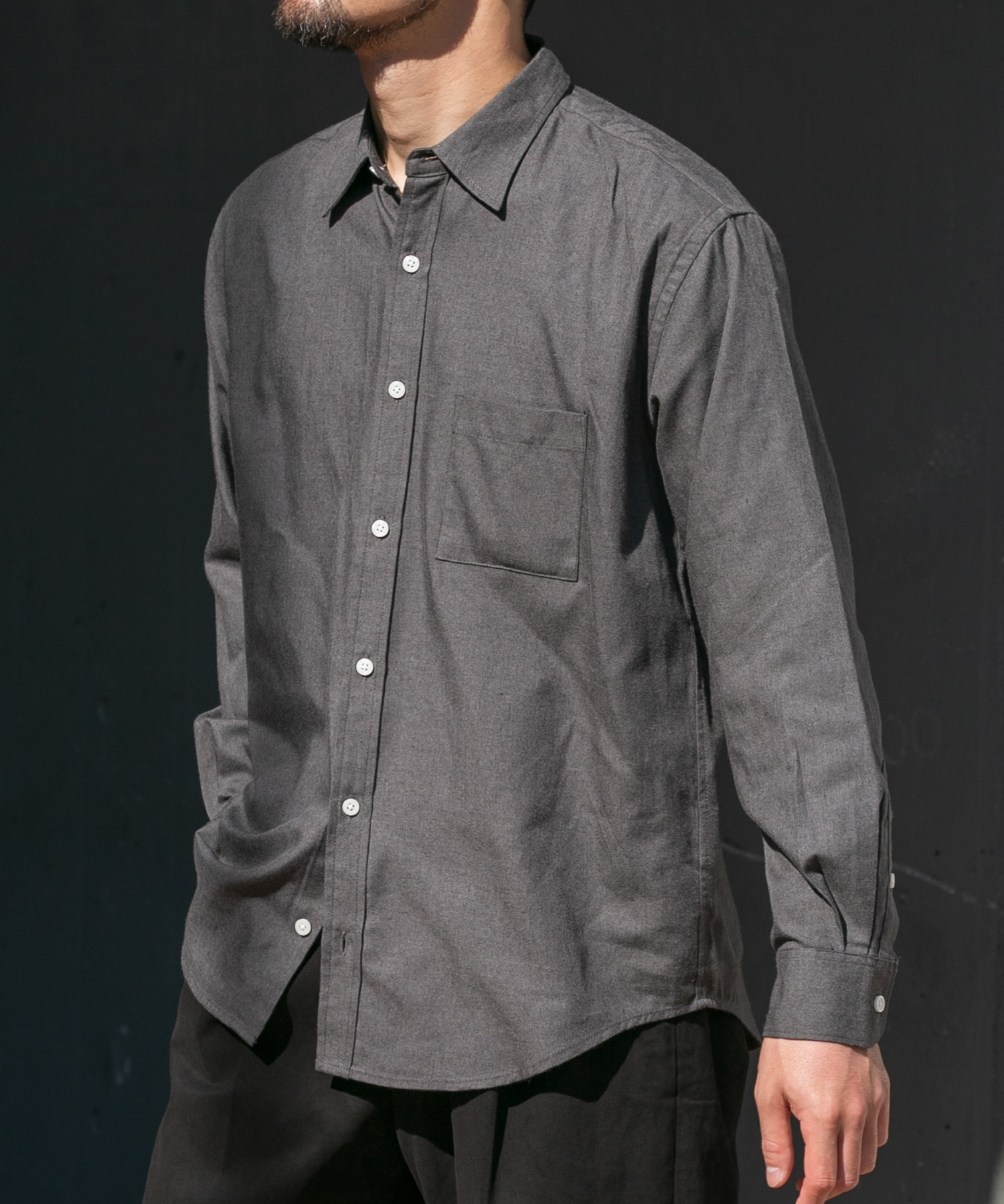 『蓄熱 / XLサイズあり』アーバンリラックスサーモネルレギュラーシャツ LIGHT GRAY S