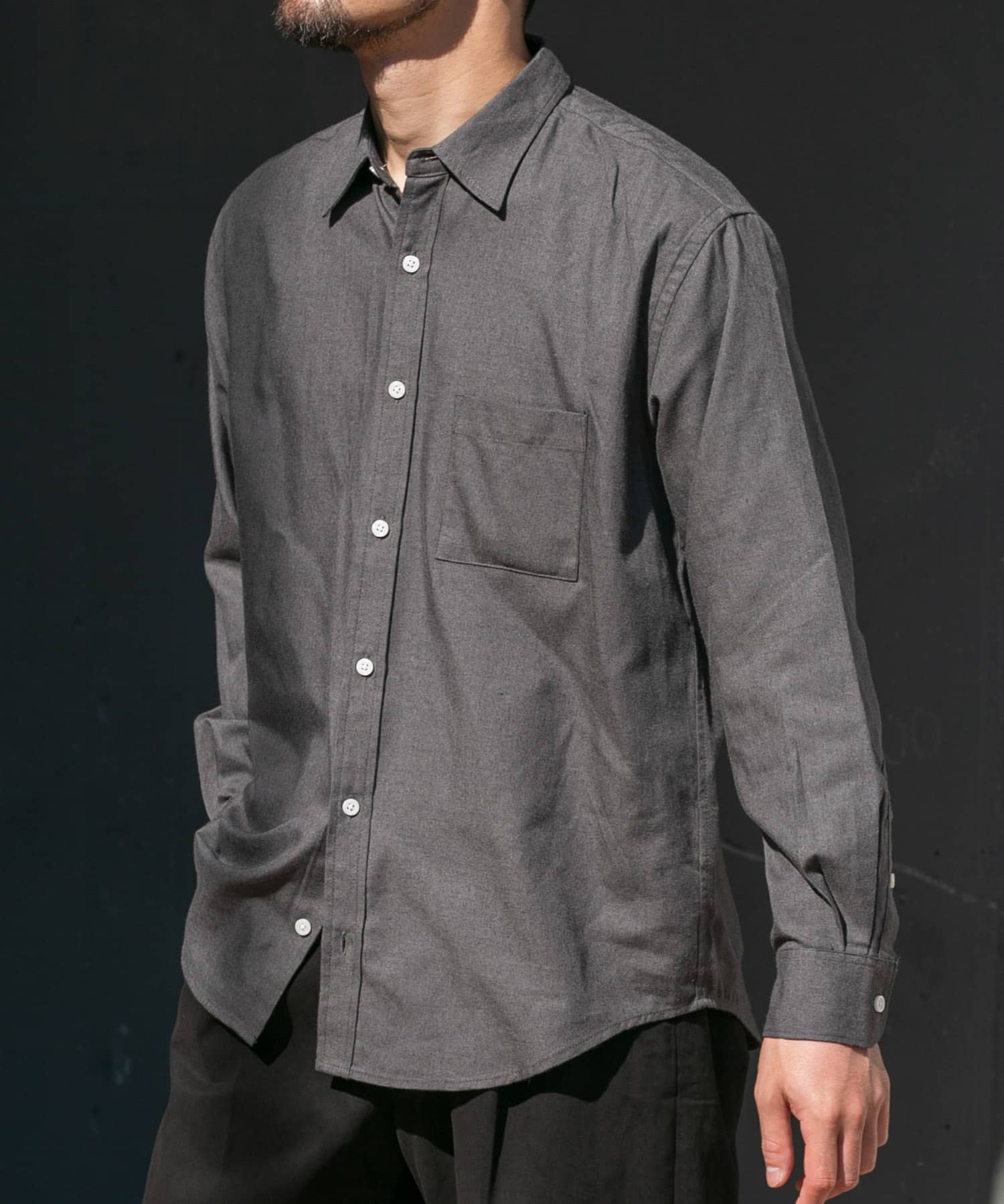 『蓄熱 / XLサイズあり』アーバンリラックスサーモネルレギュラーシャツ LIGHT GRAY S