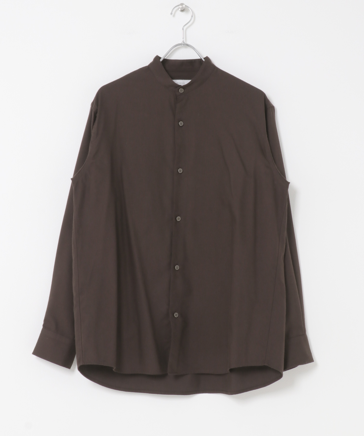 『蓄熱 / XLサイズあり』アーバンリラックスサーモネルバンドカラーシャツ DARK BROWN S