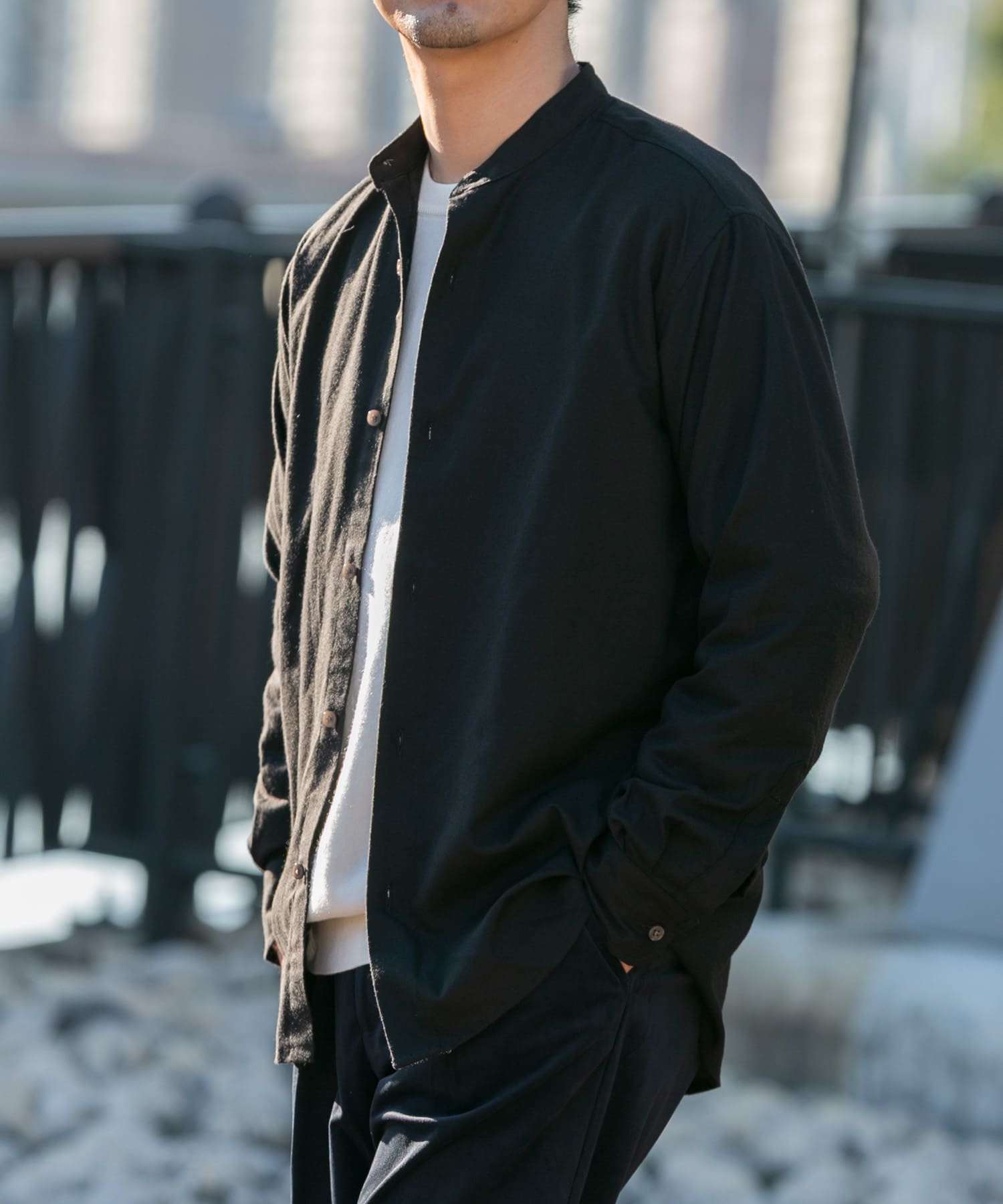 『蓄熱 / XLサイズあり』アーバンリラックスサーモネルバンドカラーシャツ