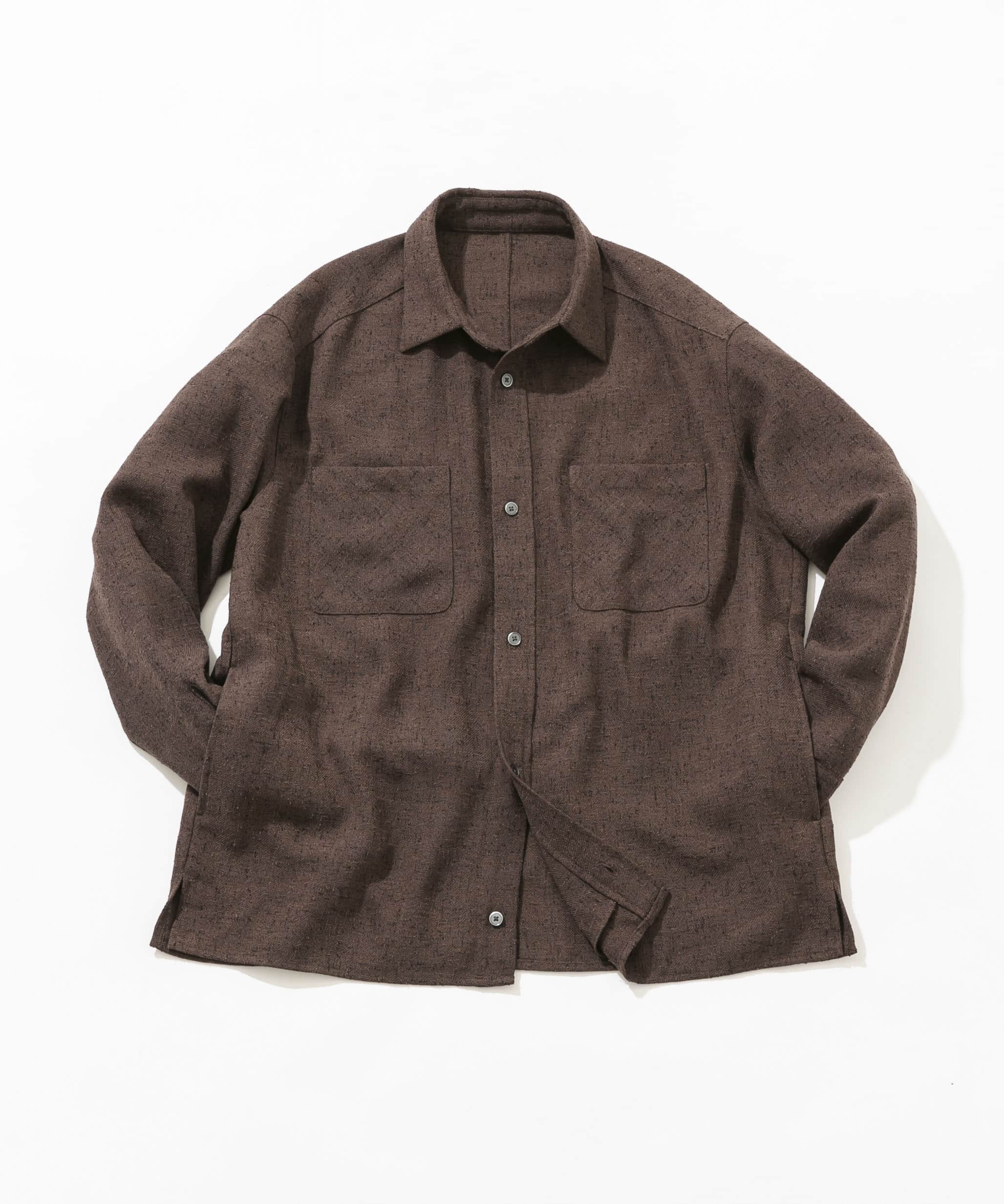 ツイードサイドポケットシャツ BROWN L