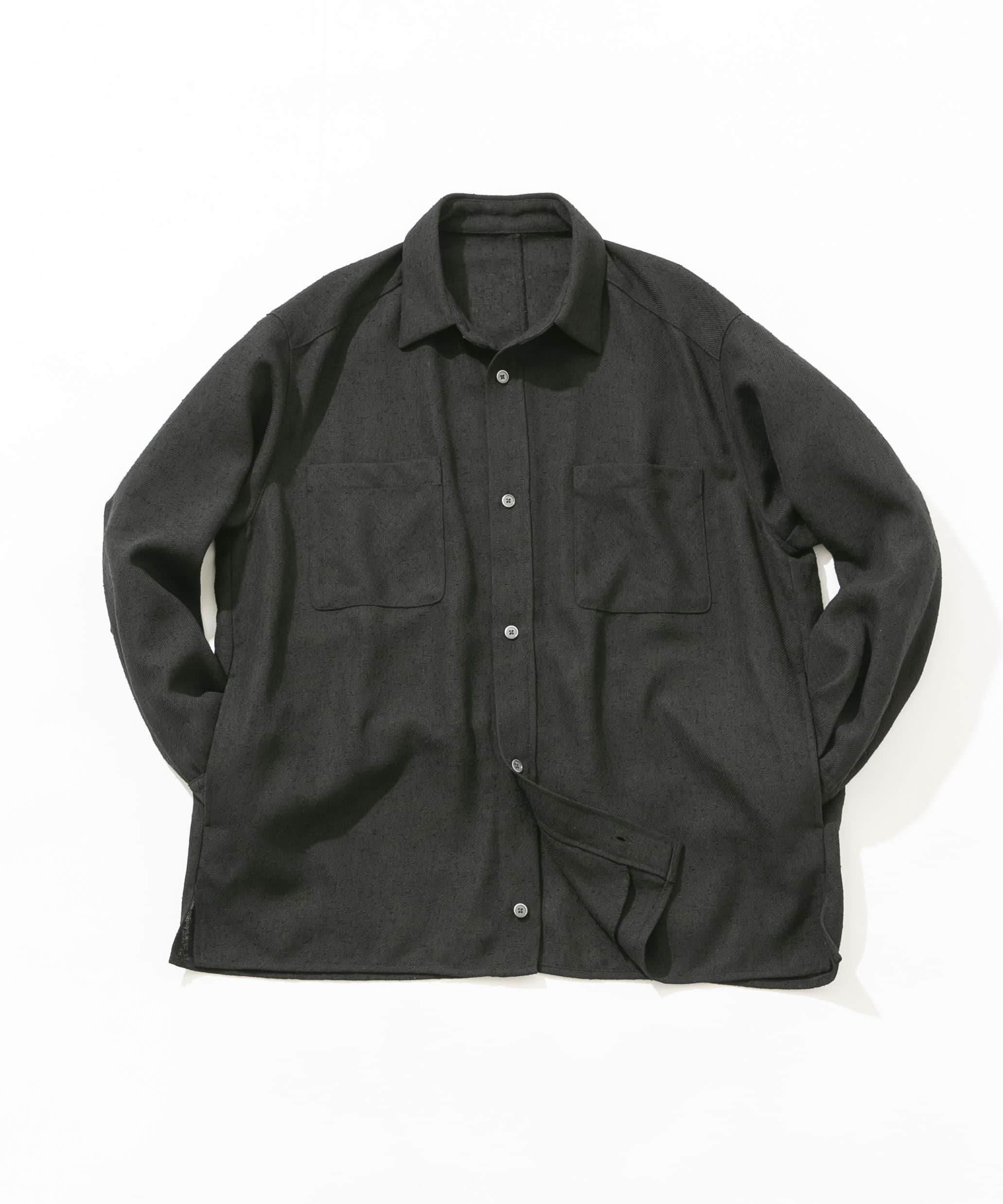 ツイードサイドポケットシャツ BLACK L