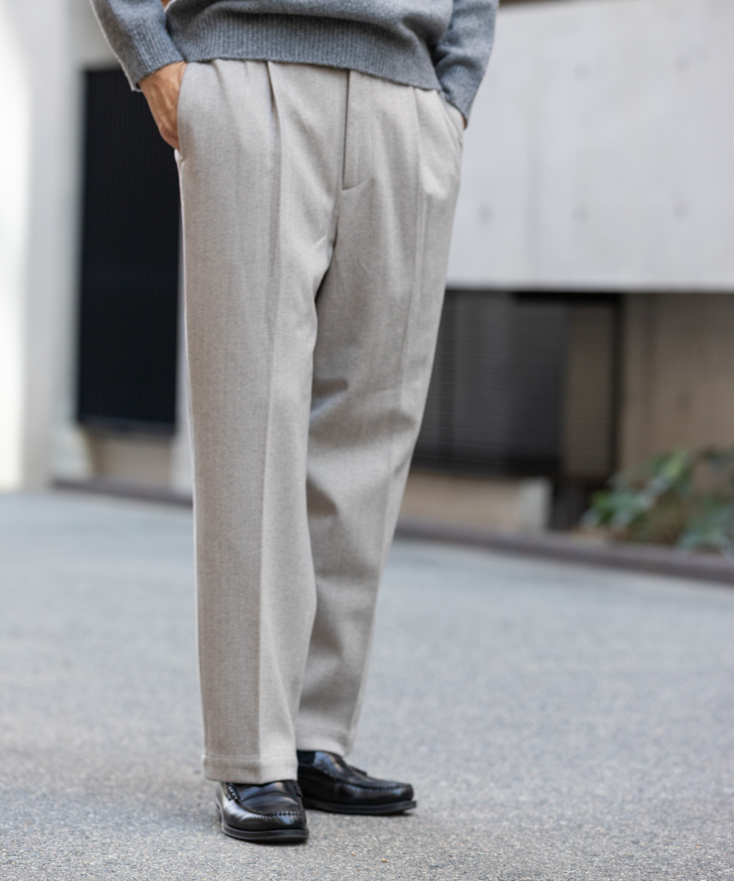 ストレッチヘリンボーン1タックワイドスラックス