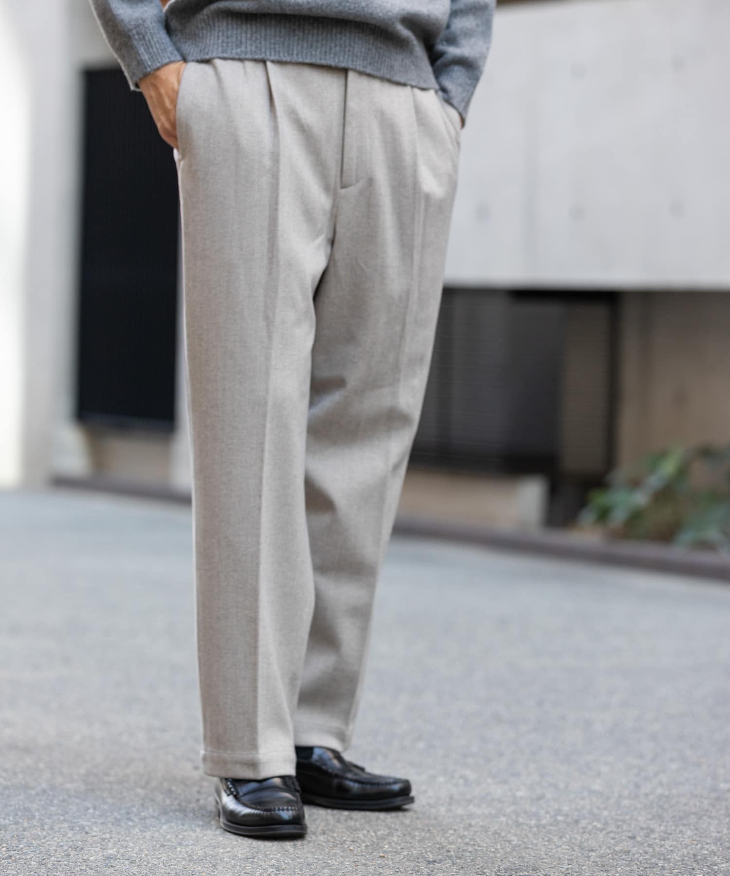 ストレッチヘリンボーン1タックワイドスラックス