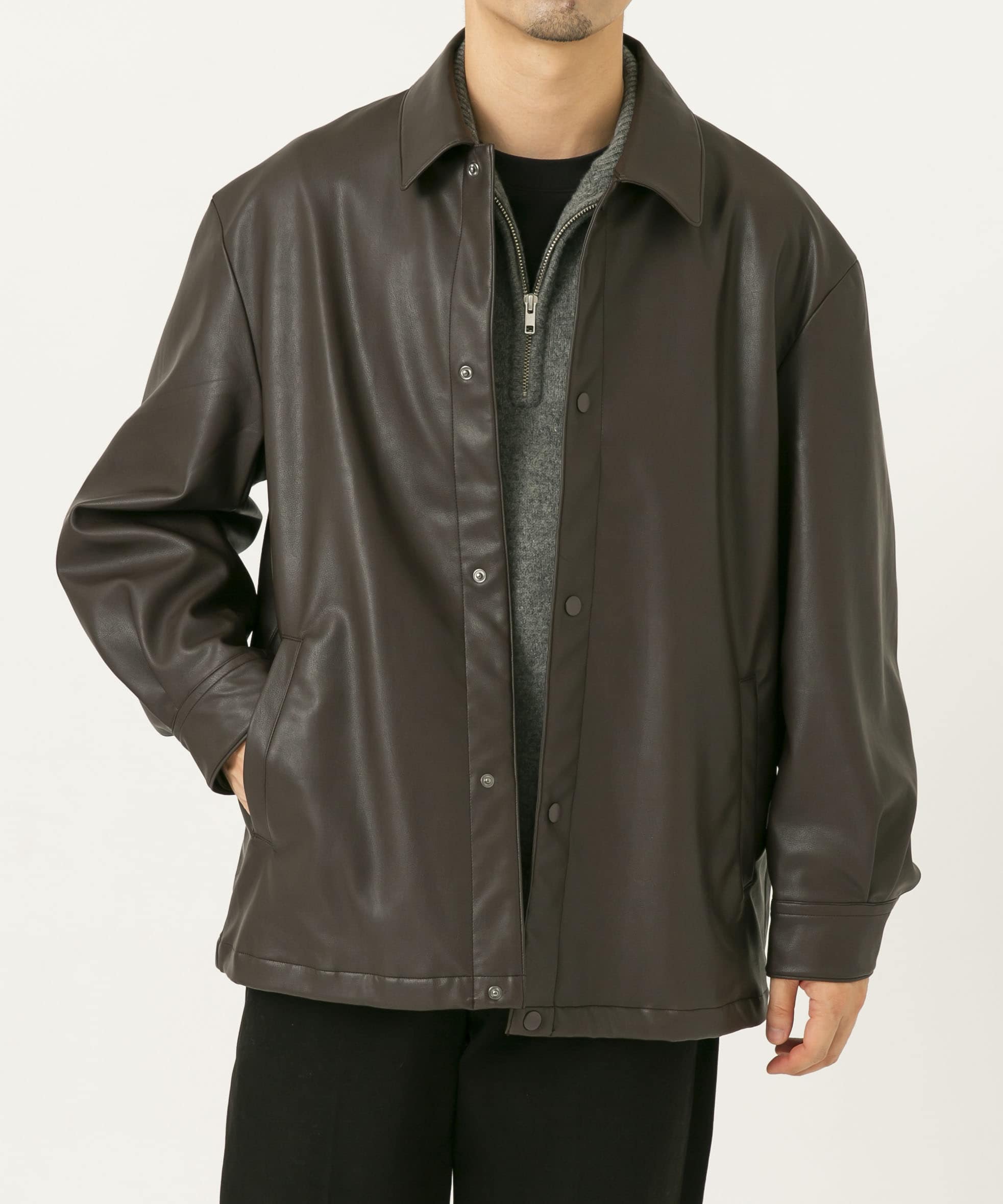 XLサイズあり』ビーガンファブリックコーチジャケット(M DARK BROWN
