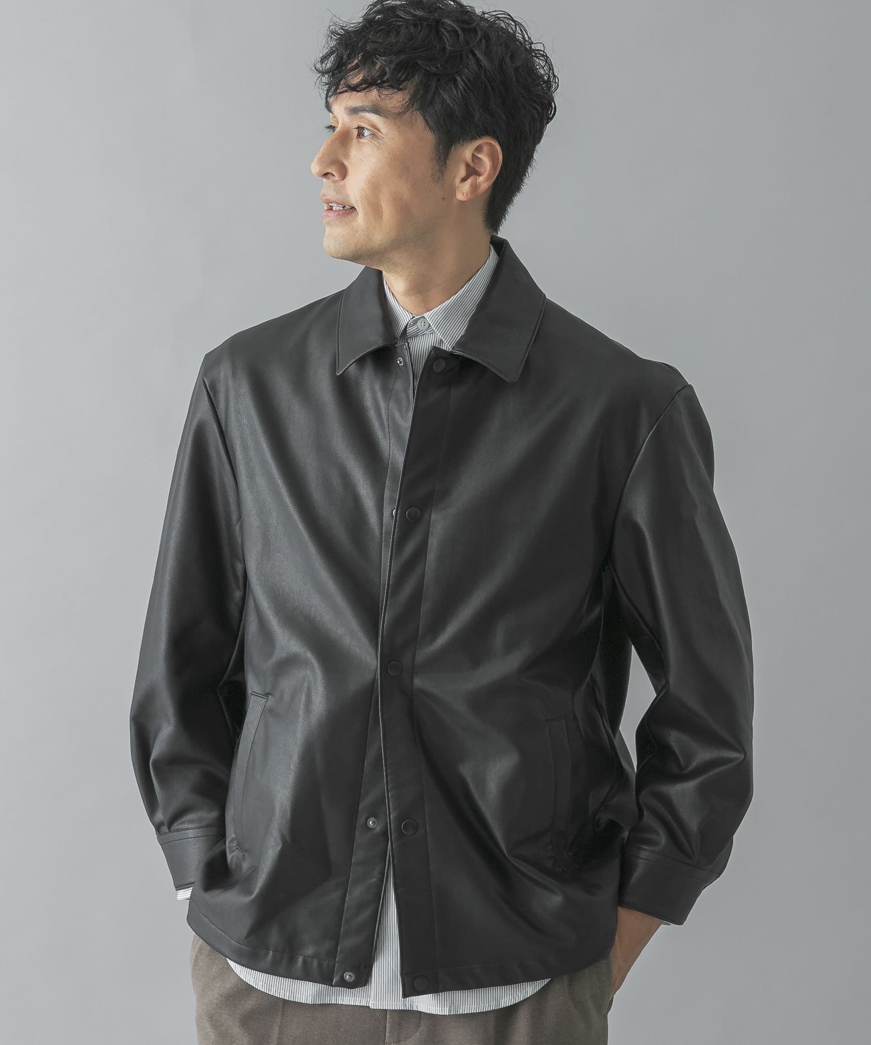 XLサイズあり』ビーガンファブリックコーチジャケット(M DARK BROWN
