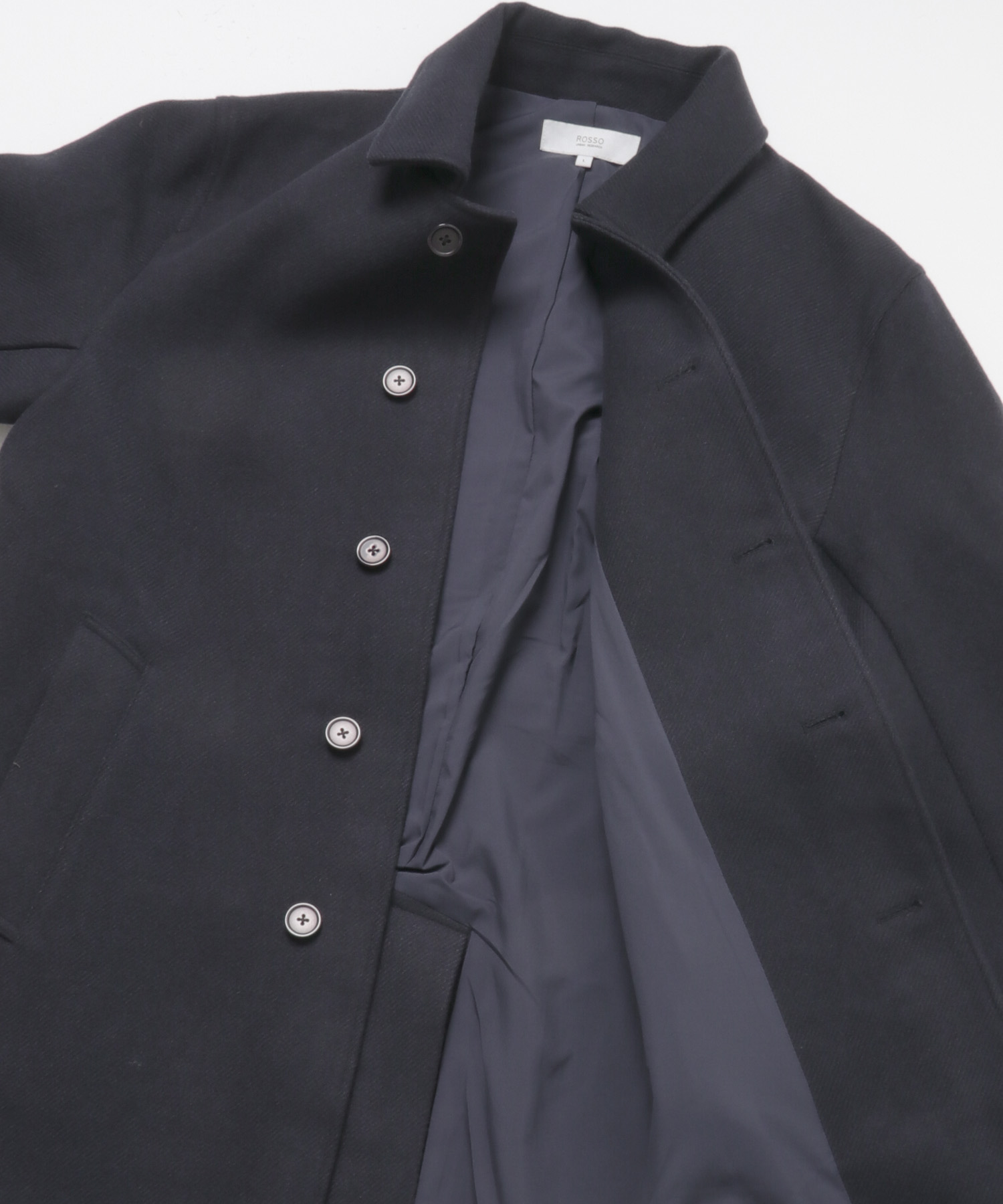 『XLサイズあり』light meltonステンカラーコート NAVY M