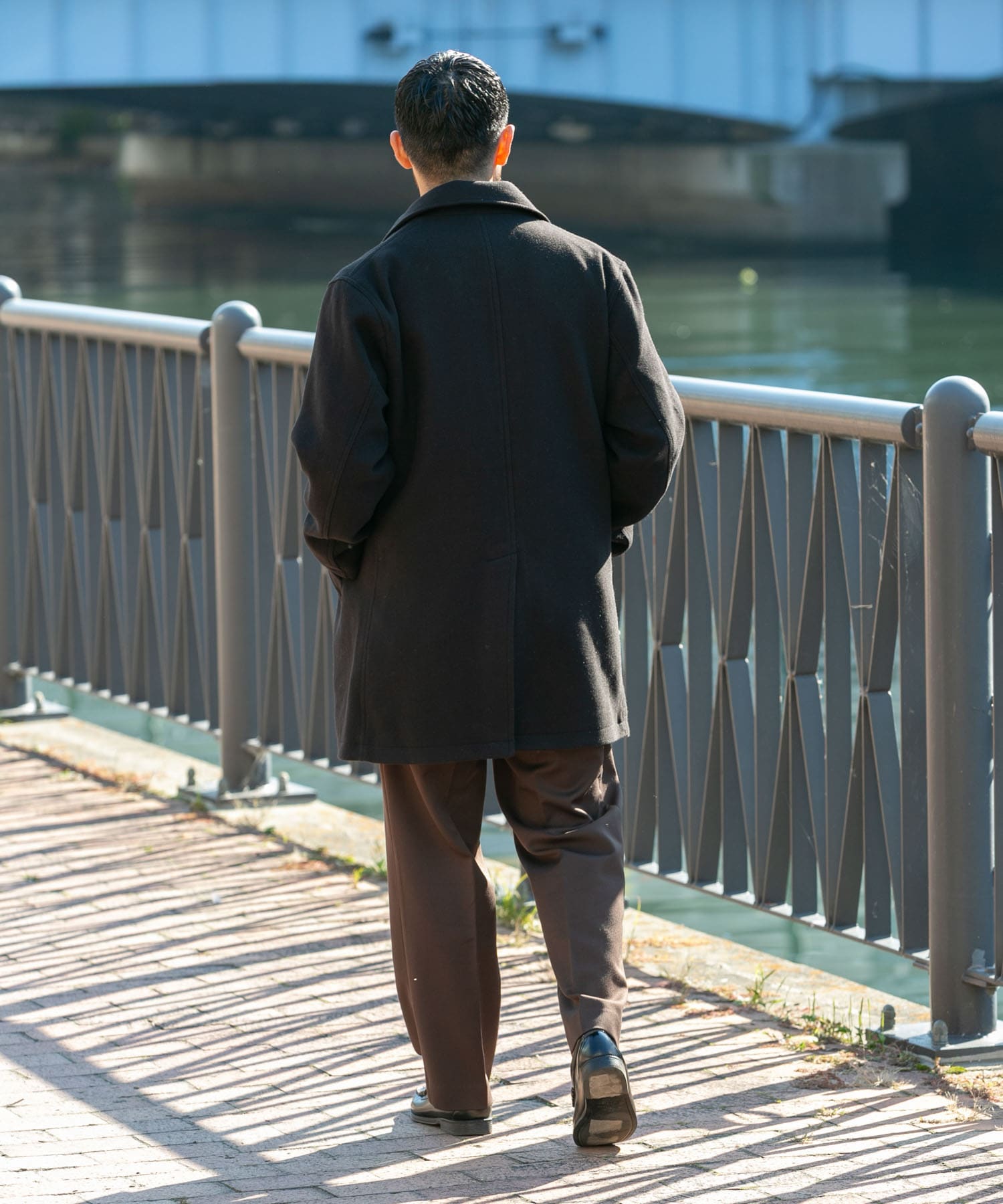 『XLサイズあり』light meltonステンカラーコート BLACK L