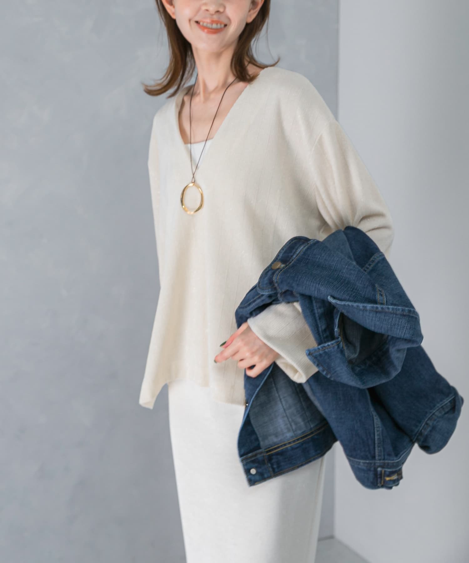 Vネックモールラメプルオーバー