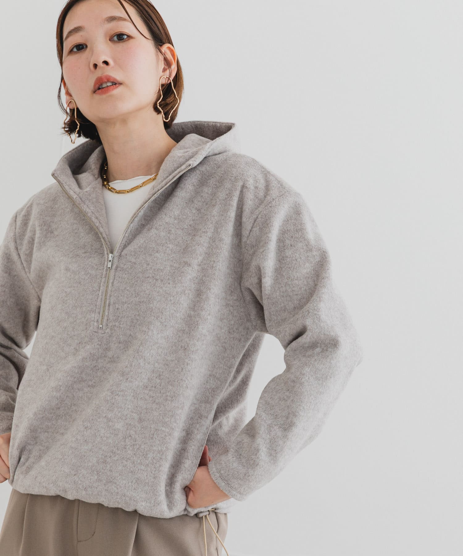 F by ROSSO　シャギーフリースハーフZIPパーカー