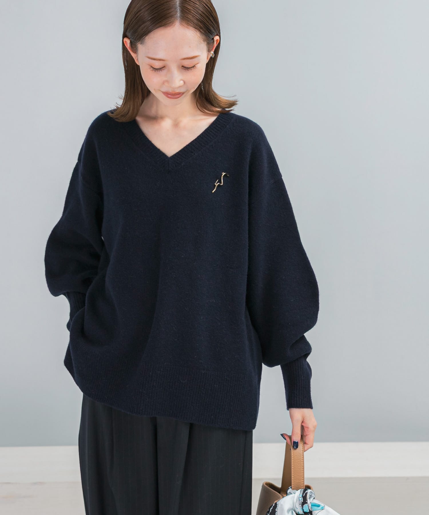 ウールカシミヤVネックニットプルオーバー