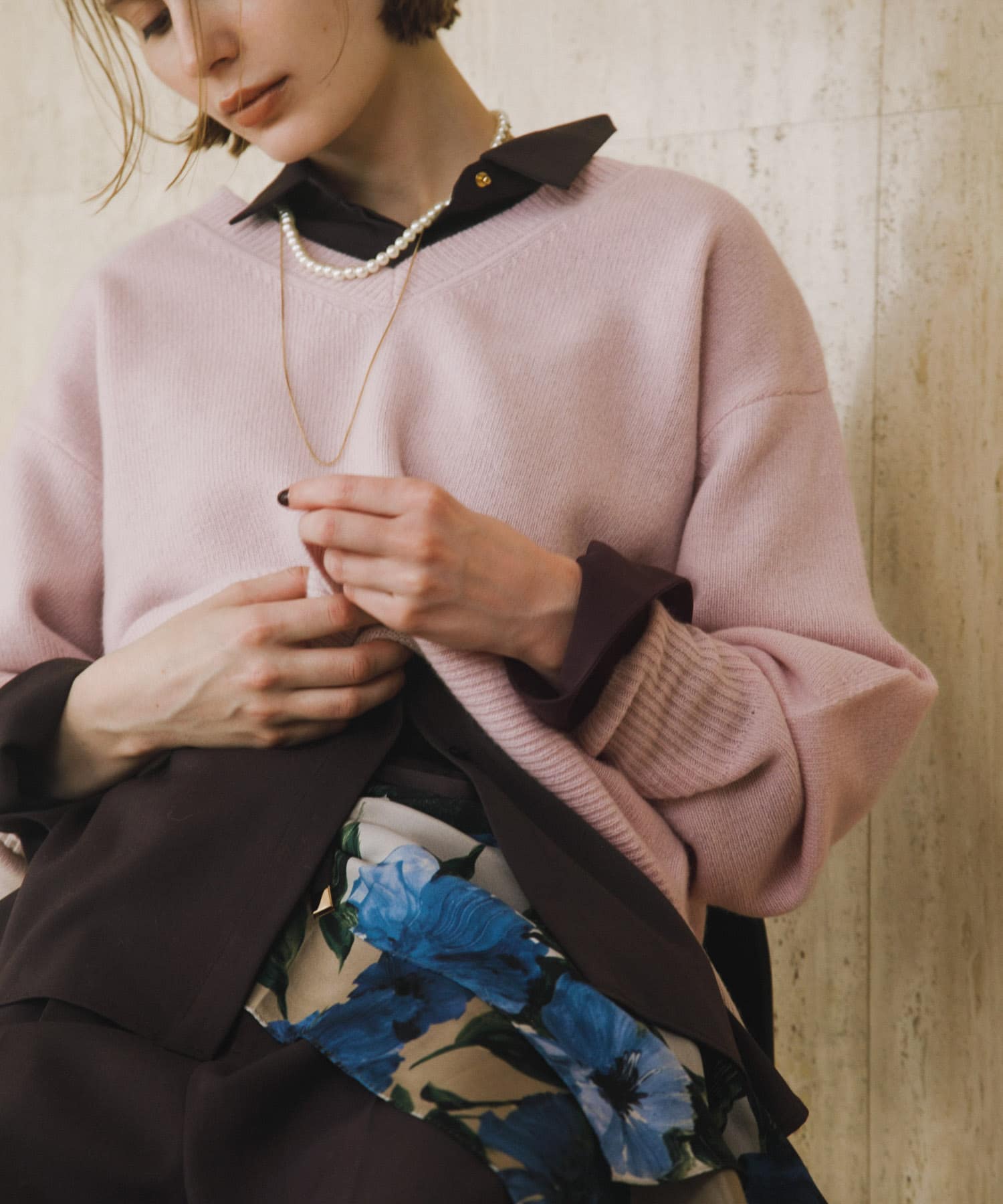 ウールカシミヤVネックニットプルオーバー