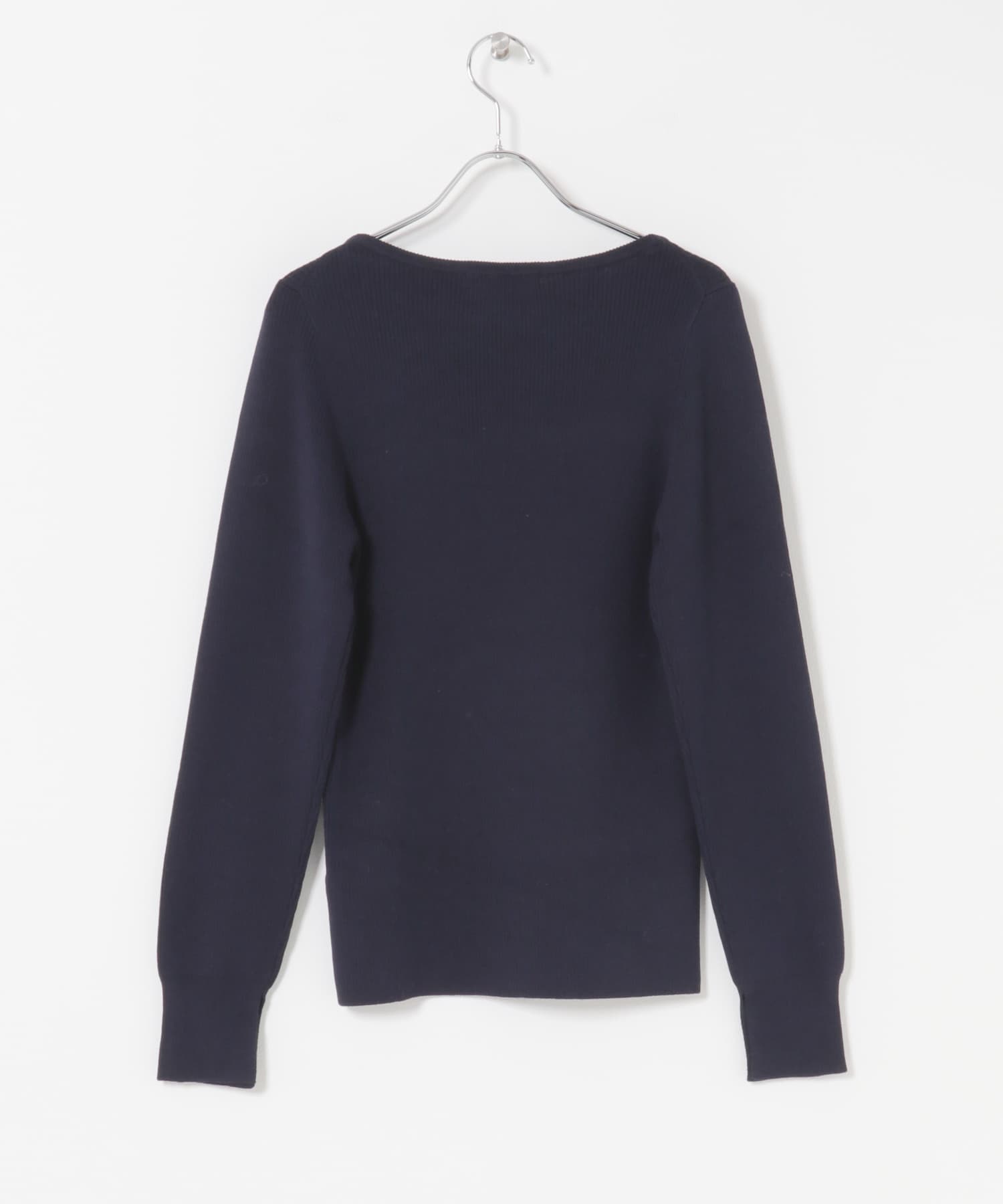 シルク混スリットスリーブリブニット NAVY Free