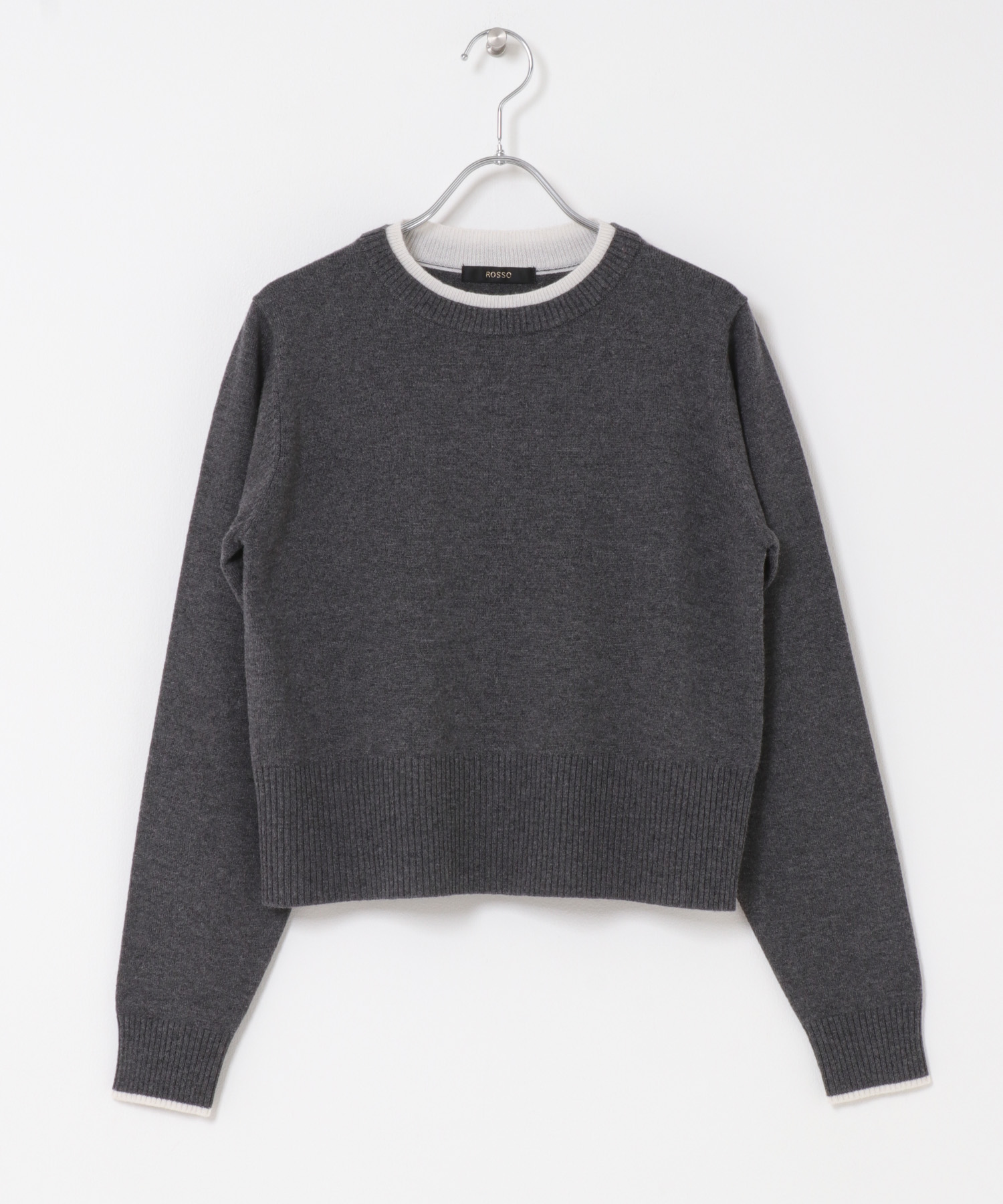 カシミヤ混バイカラーコンパクトニット GRAY×OFF Free