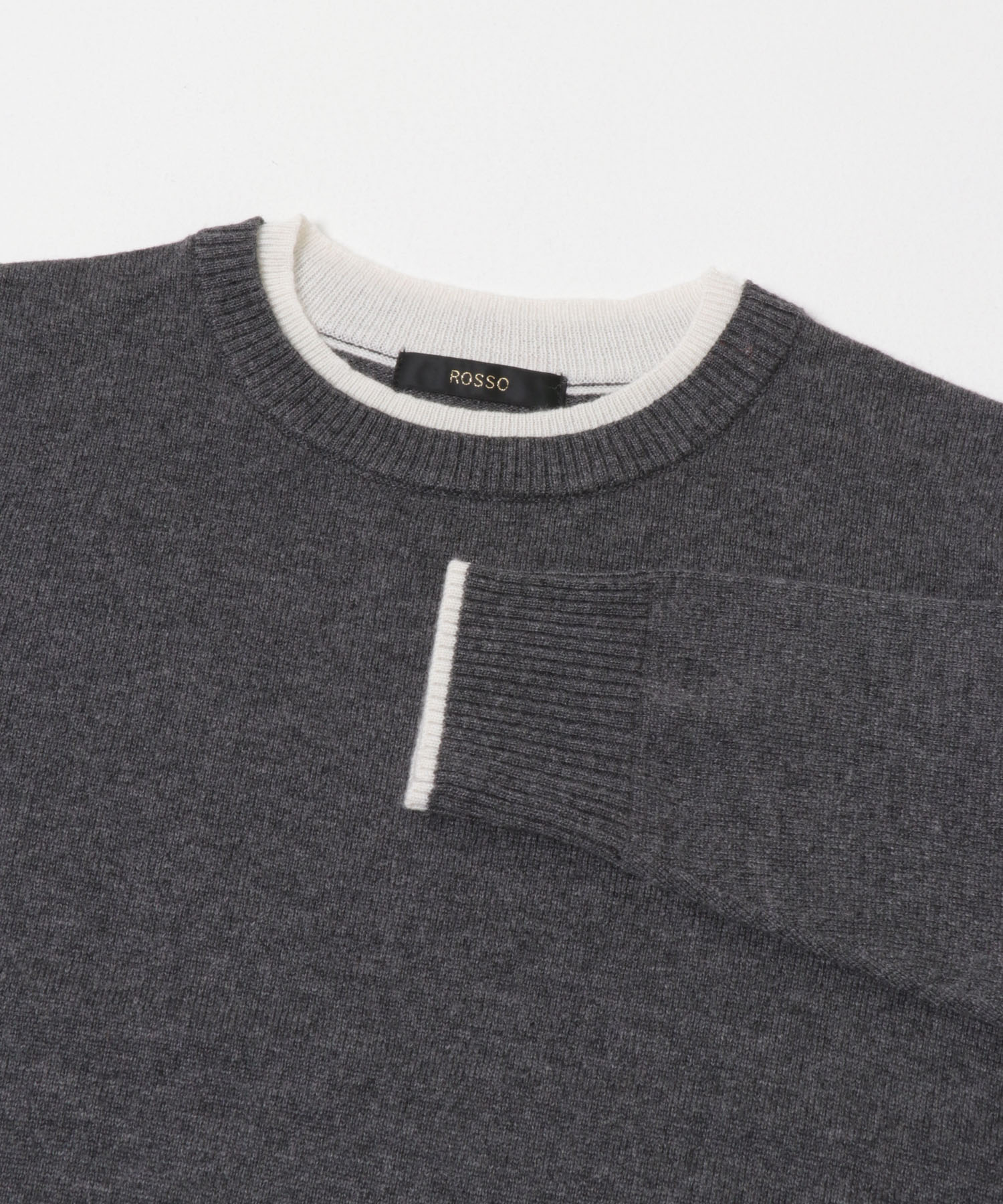 カシミヤ混バイカラーコンパクトニット GRAY×OFF Free