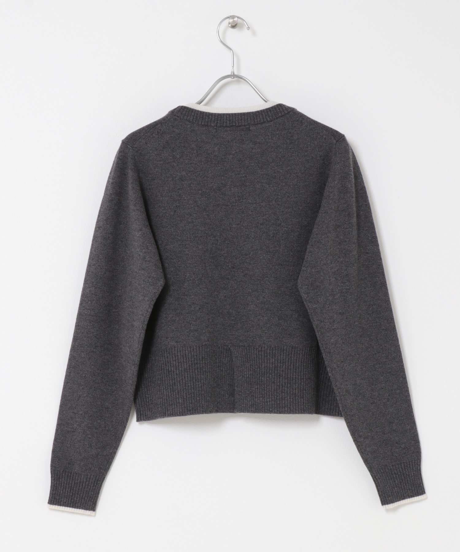 カシミヤ混バイカラーコンパクトニット GRAY×OFF Free