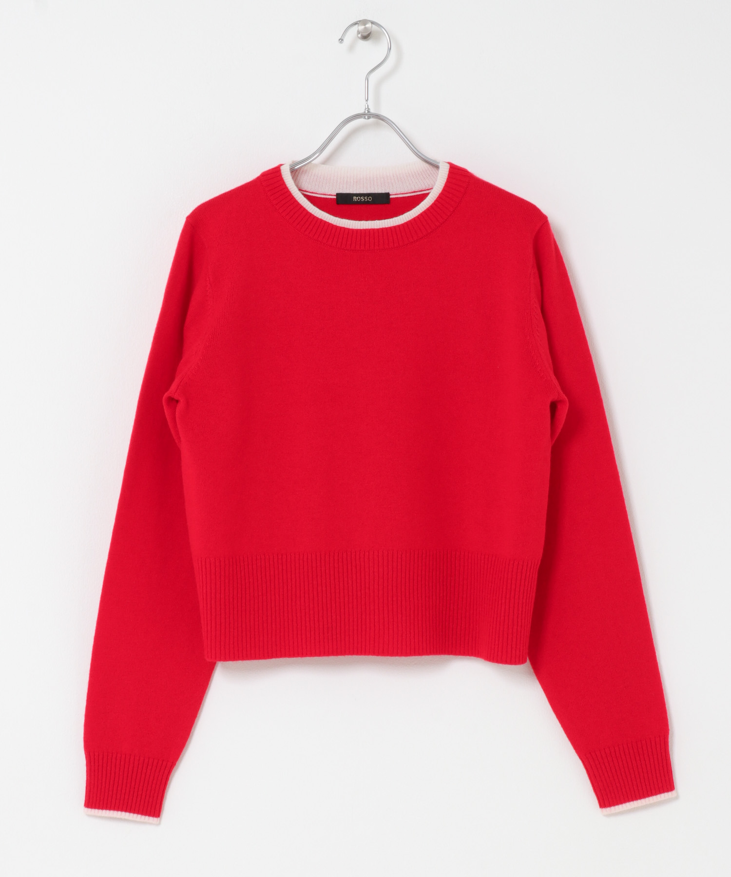 カシミヤ混バイカラーコンパクトニット RED×OFF Free