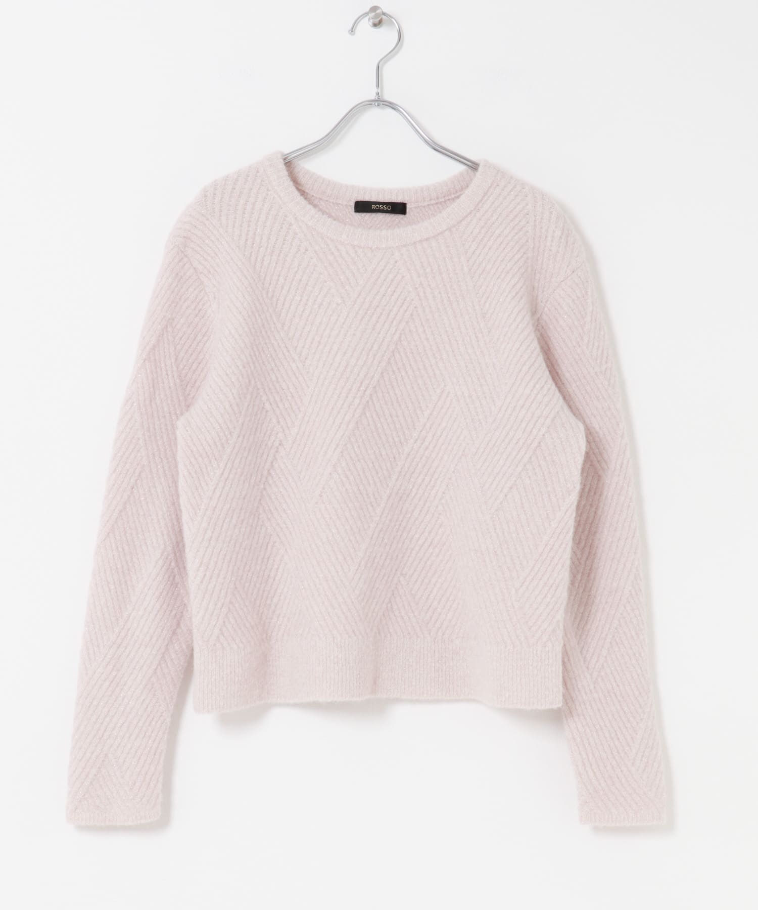 ダイヤ柄編ラメミックスニット BABY PINK Free