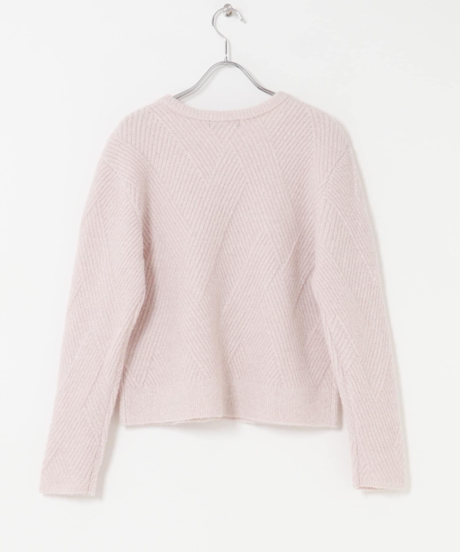 ダイヤ柄編ラメミックスニット BABY PINK Free