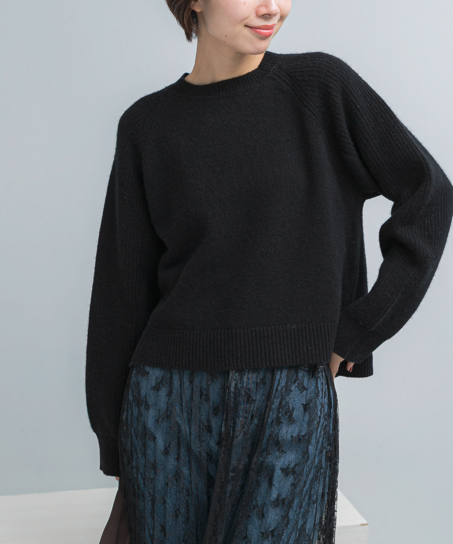 スーパーファインラムズウールショートニット BLACK Free