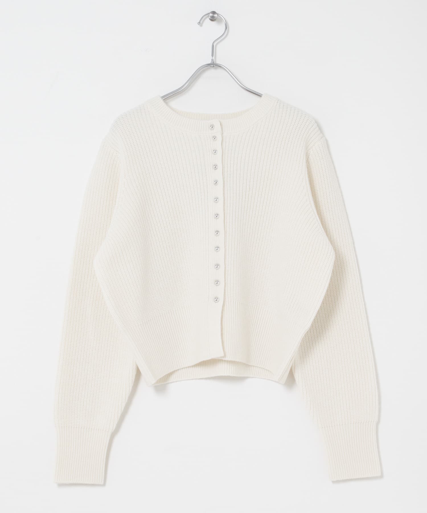 ボタンデザインニットプルオーバー WHITE Free