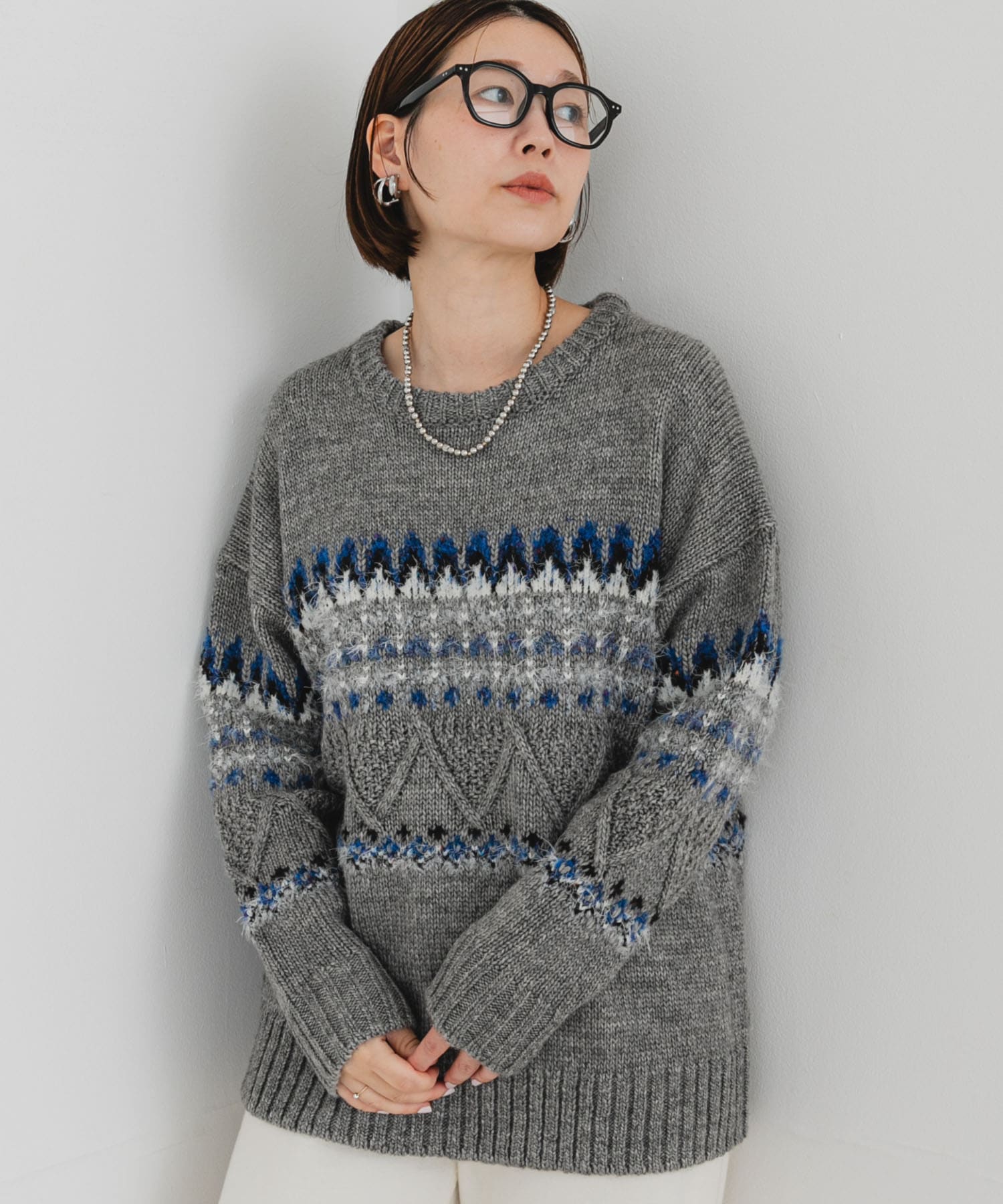 F by ROSSO　ノルディック柄ニットプルオーバー