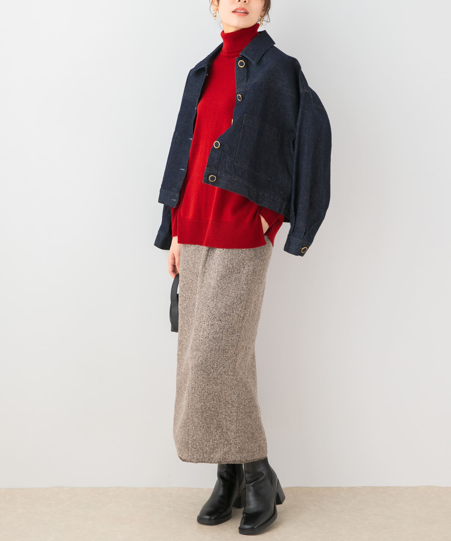 F by ROSSO　ウォッシャブル抗ピルタートルニット RED Free