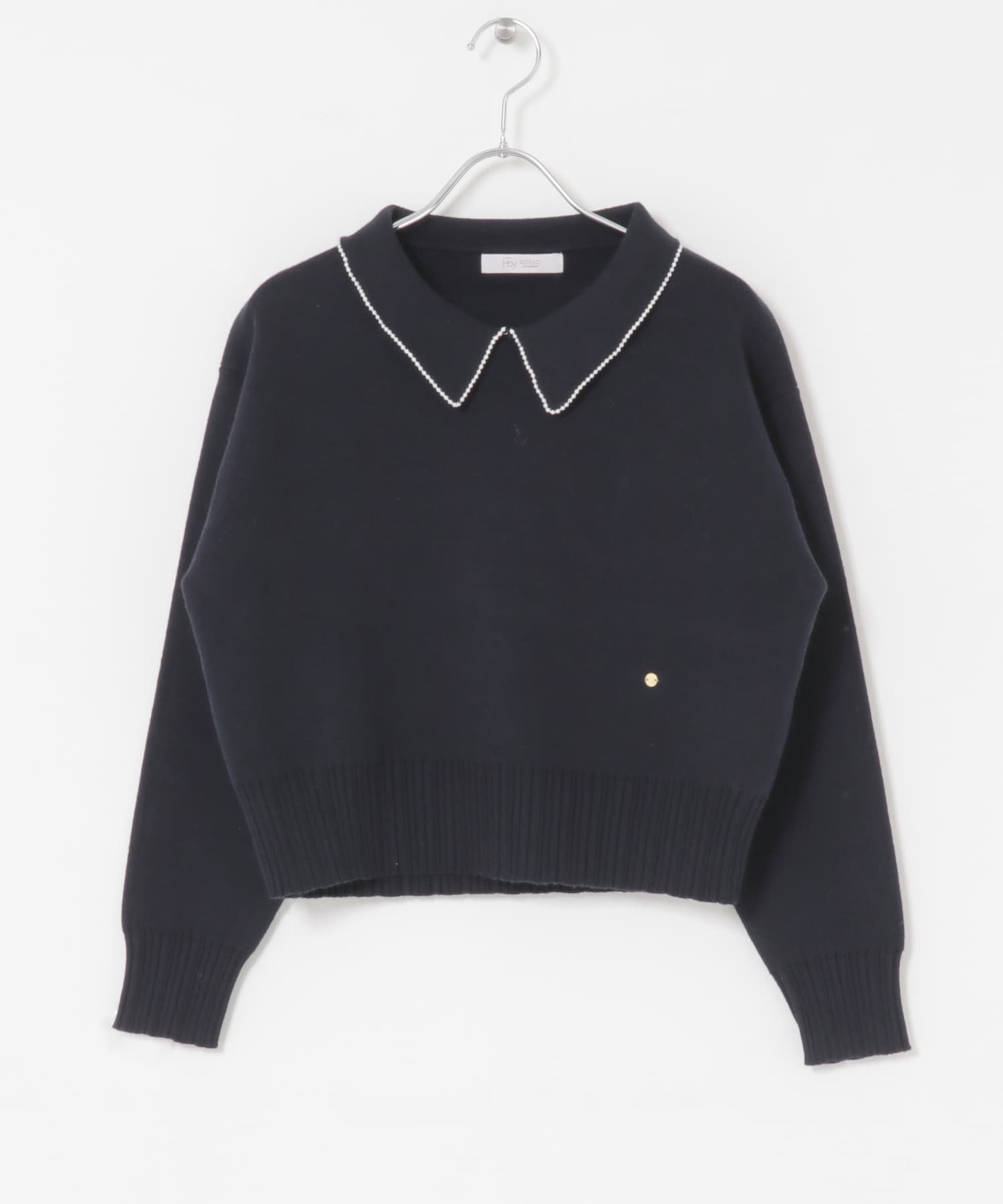 F by ROSSO　コットンカシミヤ衿パールニット NAVY Free