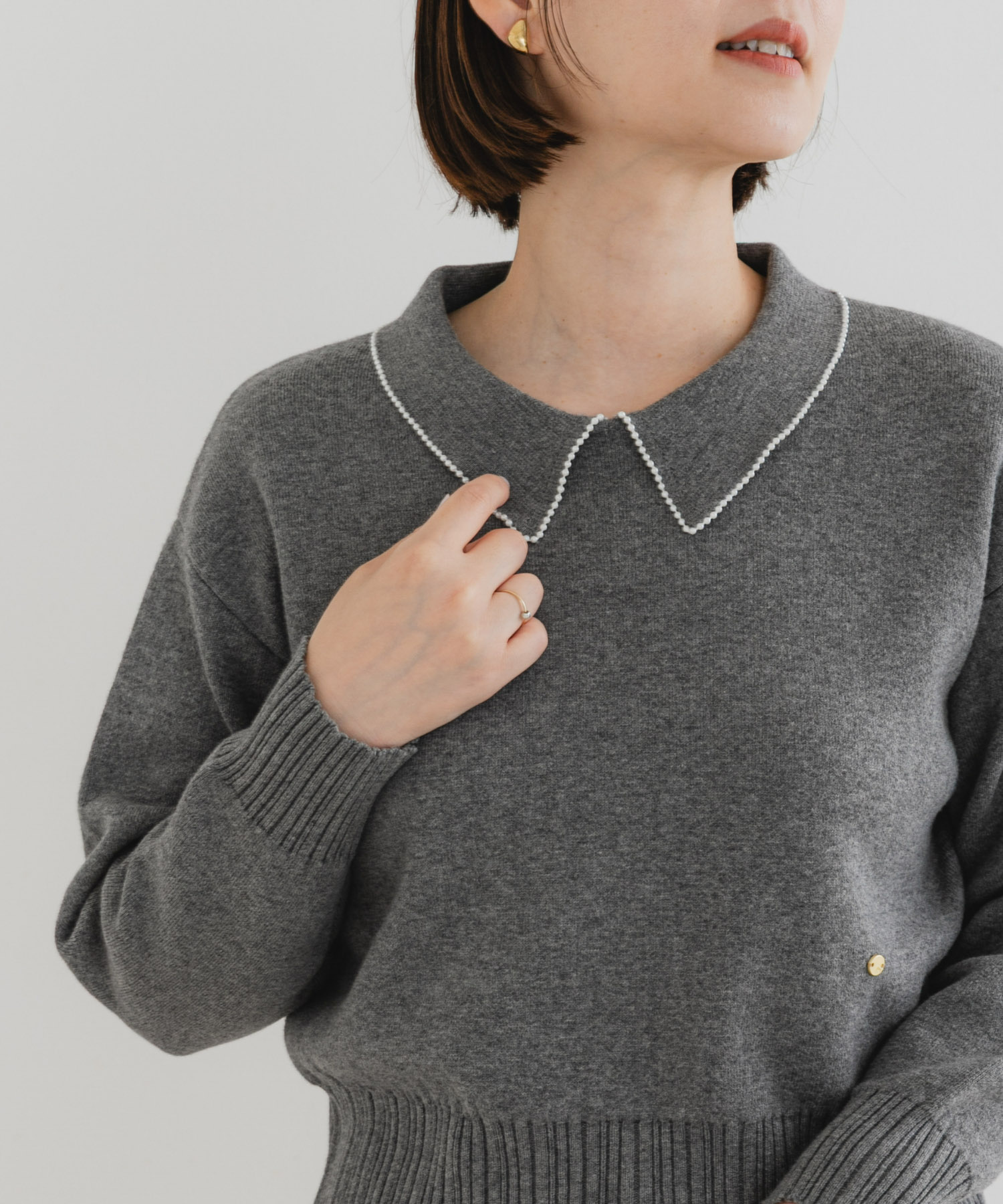 F by ROSSO　コットンカシミヤ衿パールニット