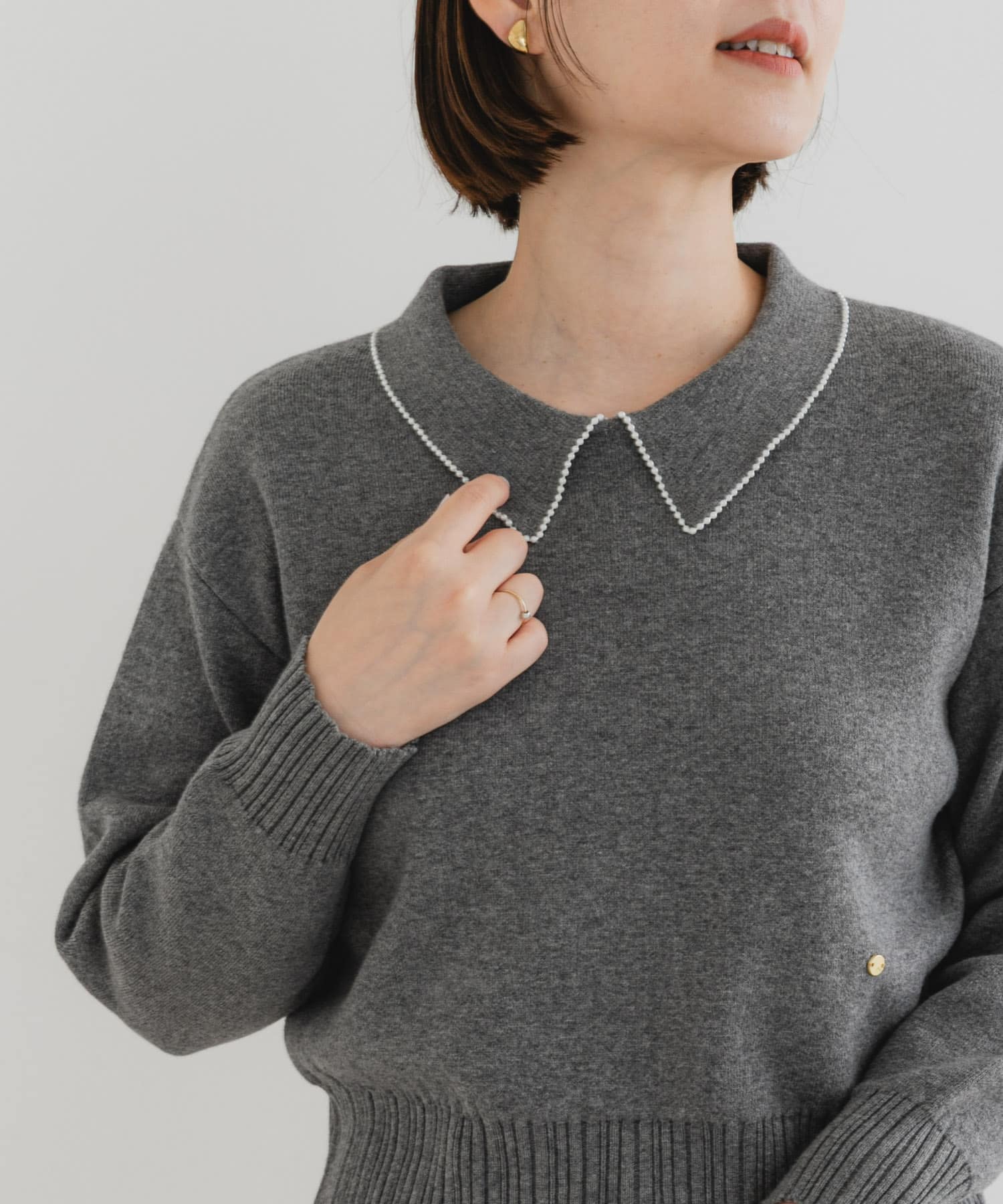 F by ROSSO　コットンカシミヤ衿パールニット