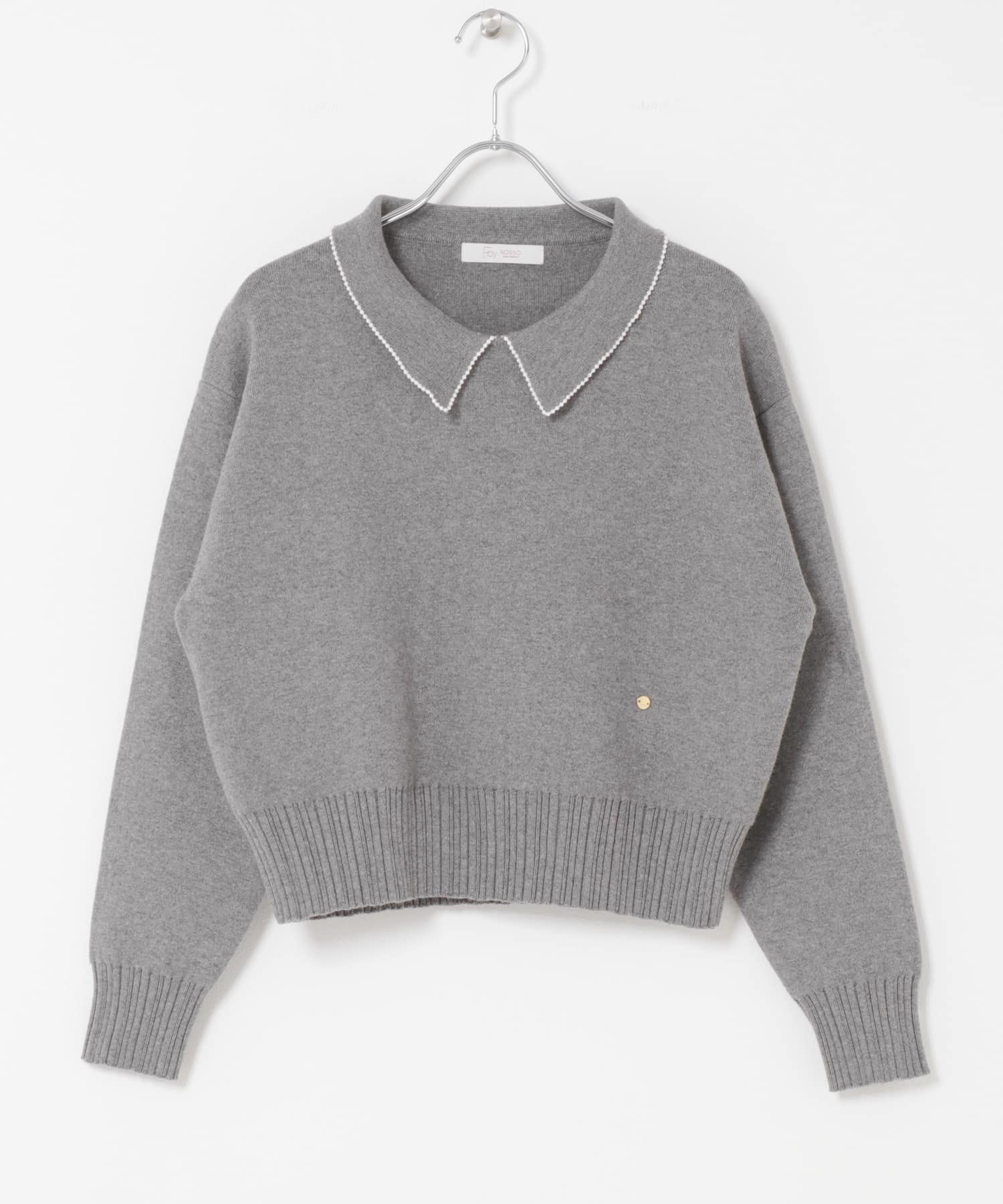 F by ROSSO　コットンカシミヤ衿パールニット GRAY Free