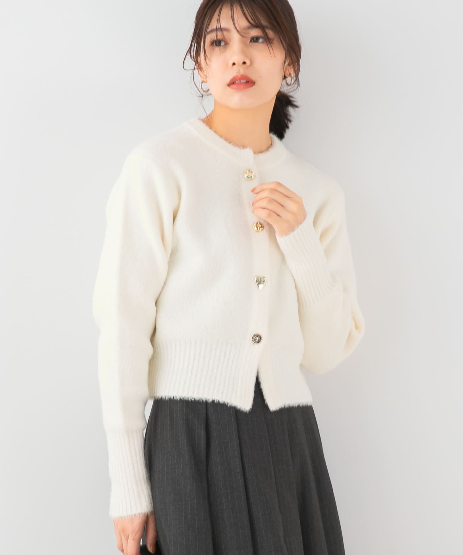 F by ROSSO　アソート釦ヘアリーカーディガン