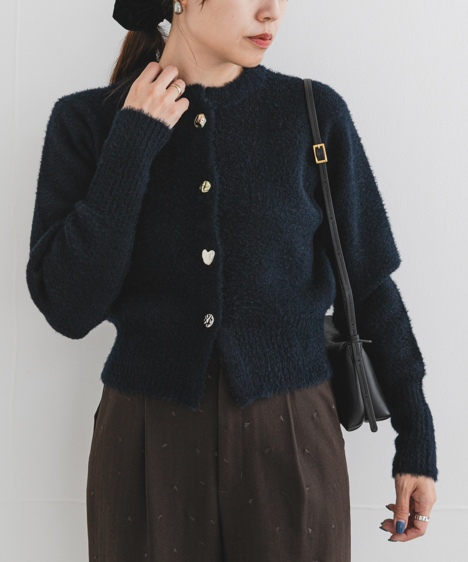 F by ROSSO　アソート釦ヘアリーカーディガン