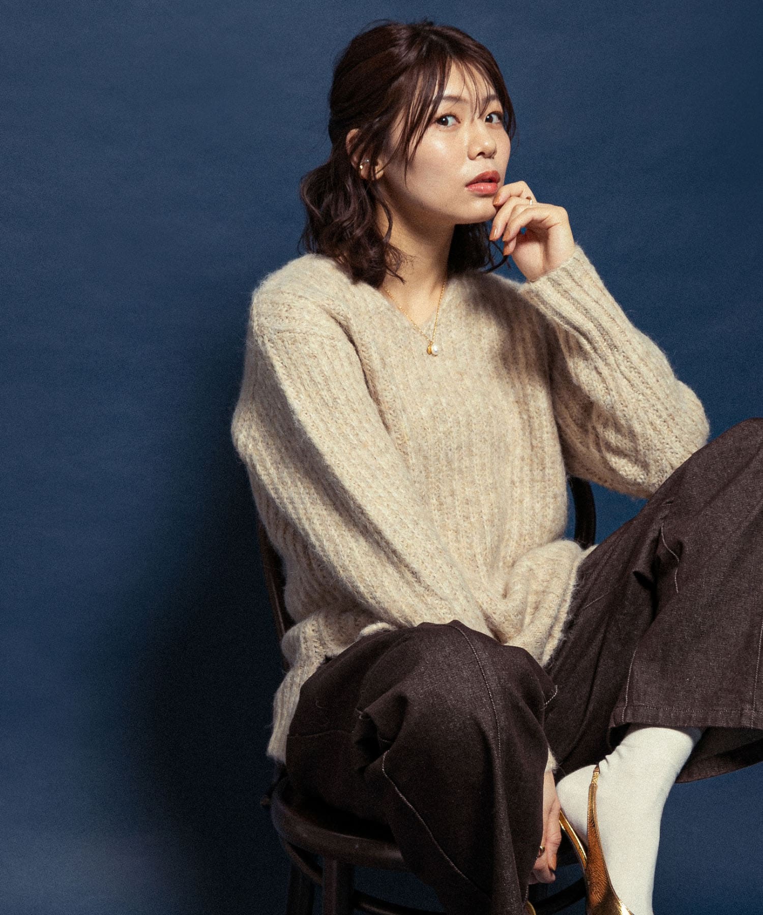 F by ROSSO ミックス糸Vネックニット(Free BEIGE): トップス｜URBAN