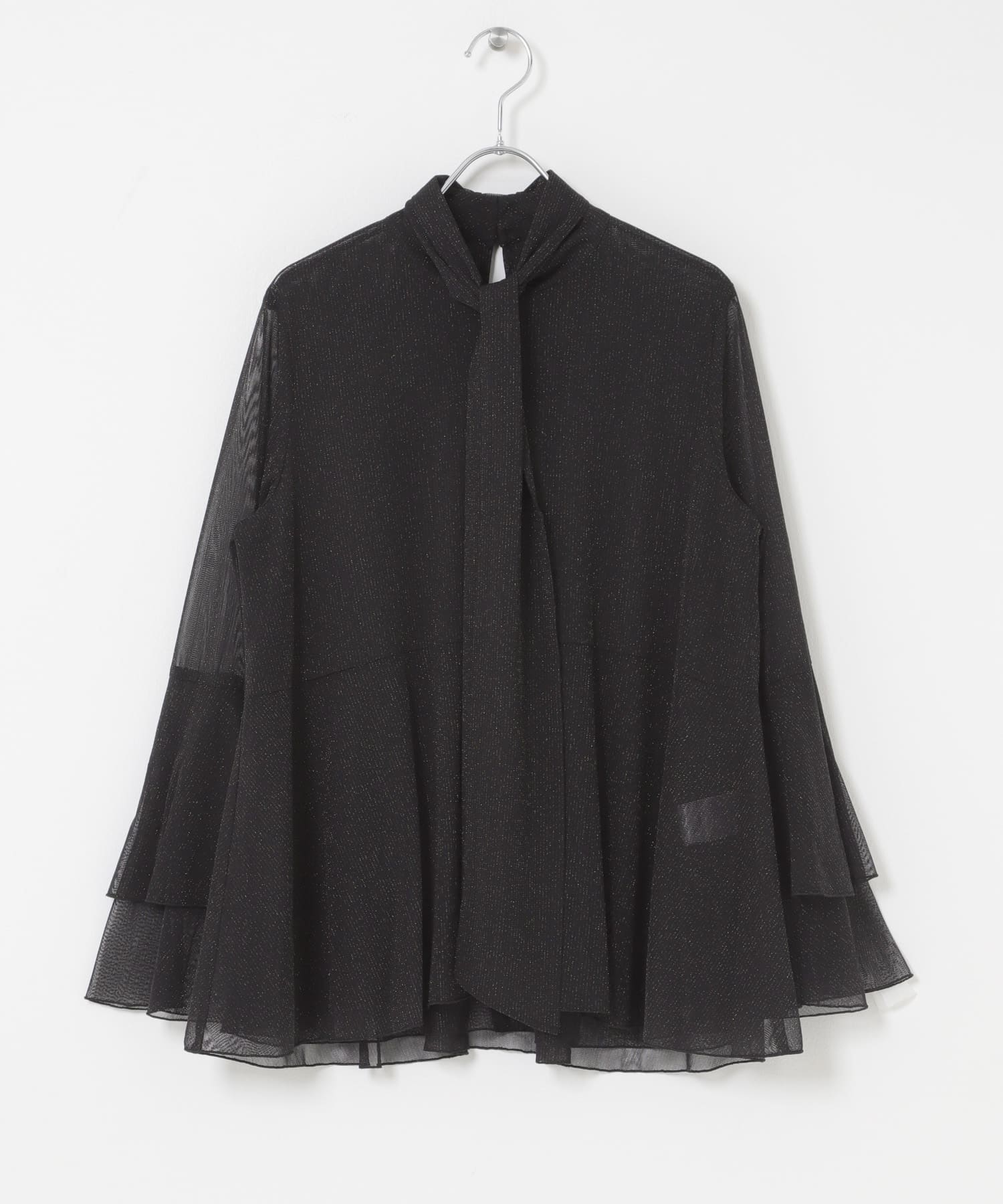 シアーラメチュールフレアスリーブブラウス BLACK Free